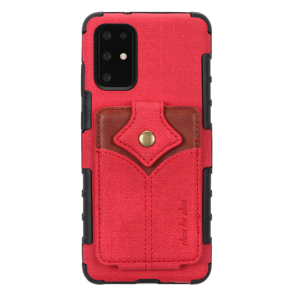 SHOUHUSHEN Maple Buckle Card Holder Leather Coated Hard Plastic Case for Samsung Galaxy S20 Plus - Red