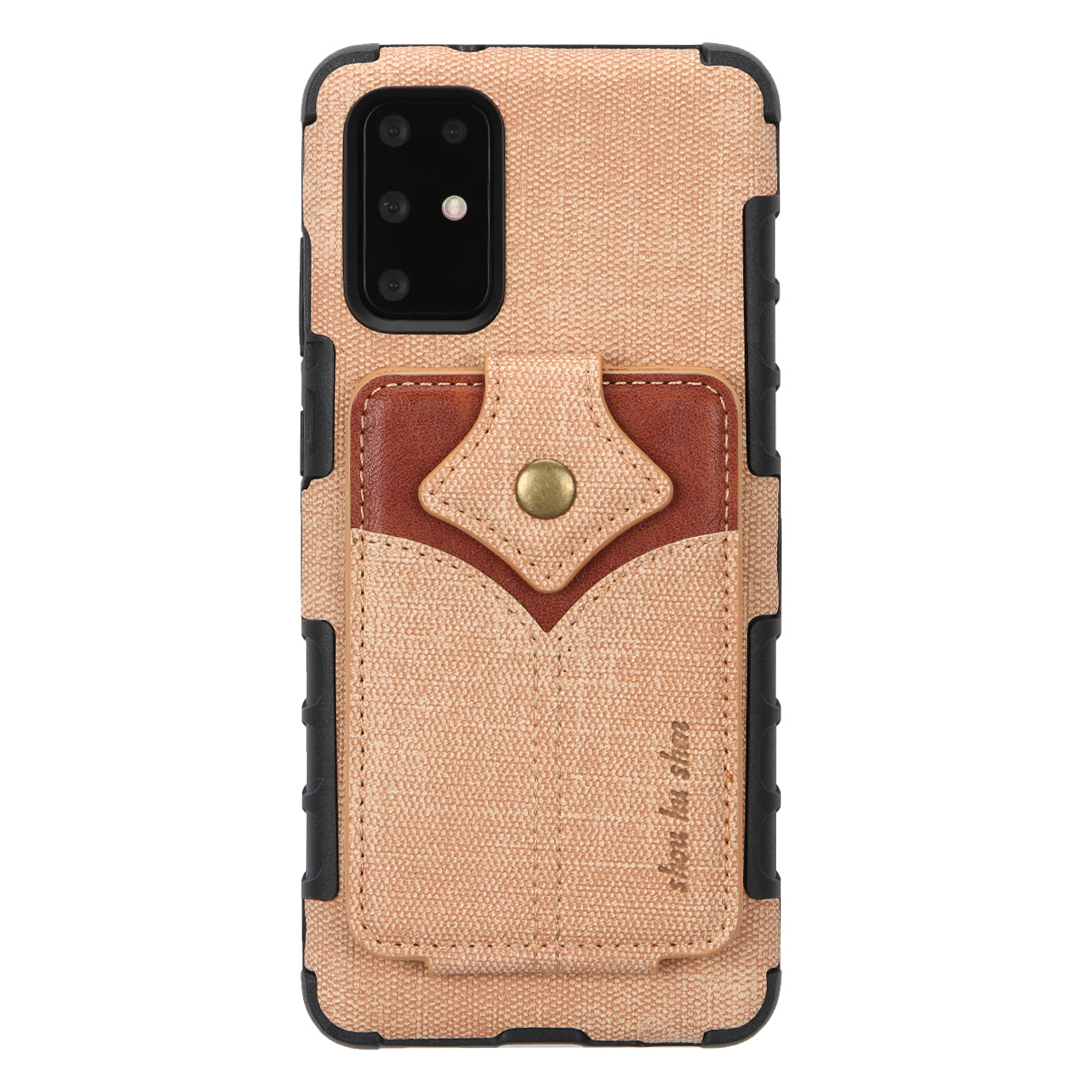 SHOUHUSHEN Maple Buckle Card Holder Leather Coated Hard Plastic Case for Samsung Galaxy S20 Plus - Gold