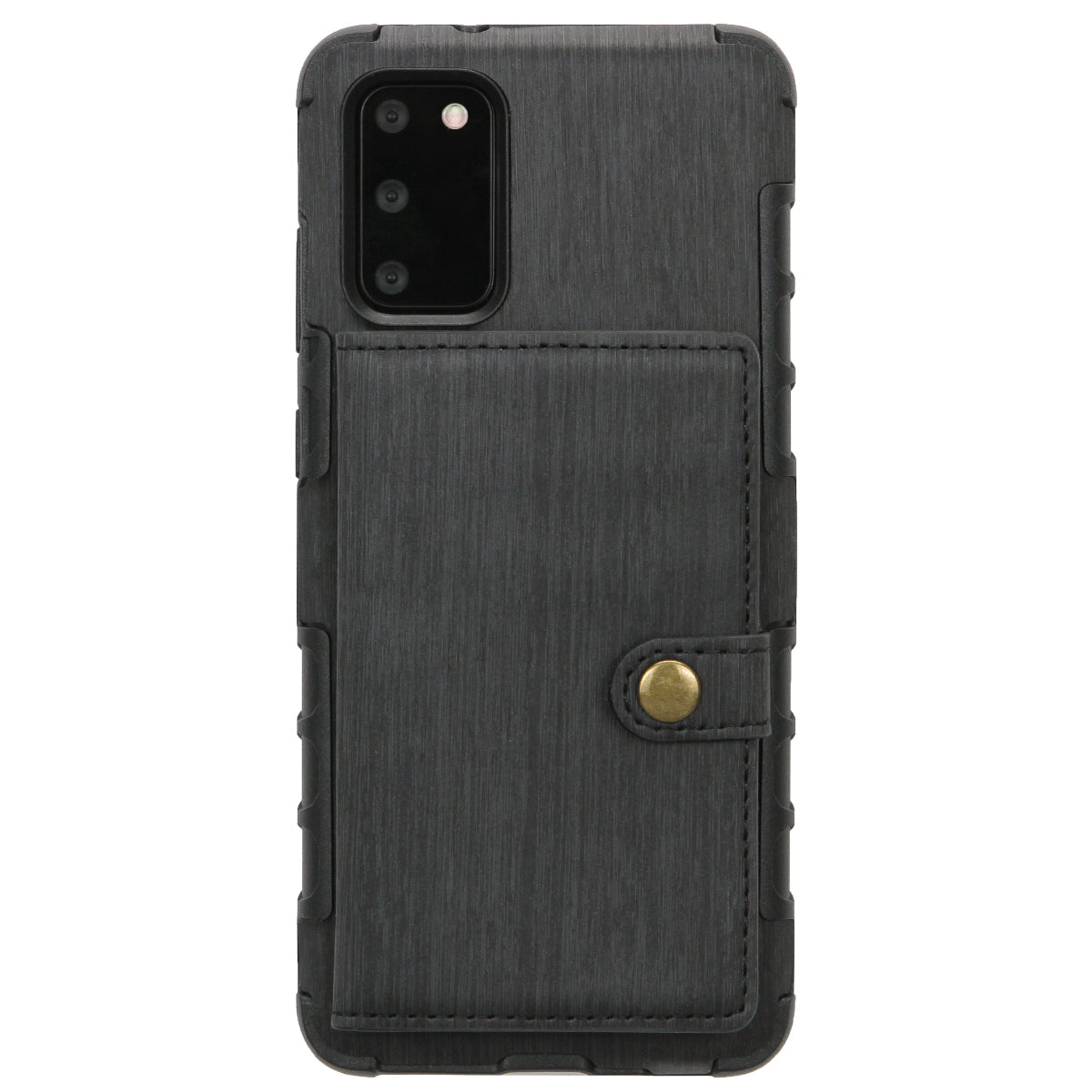 SHOUHUSHEN Brushed with Card Slots PU Leather Coated Hard PC Shell for Samsung Galaxy S20 4G/S20 5G - Black