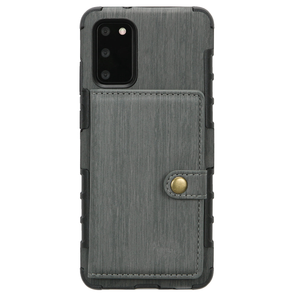 SHOUHUSHEN Brushed with Card Slots PU Leather Coated Hard PC Shell for Samsung Galaxy S20 4G/S20 5G - Grey