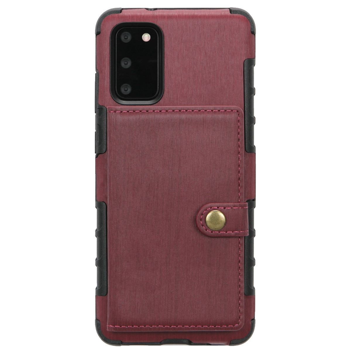 SHOUHUSHEN Brushed with Card Slots PU Leather Coated Hard PC Shell for Samsung Galaxy S20 4G/S20 5G - Wine Red