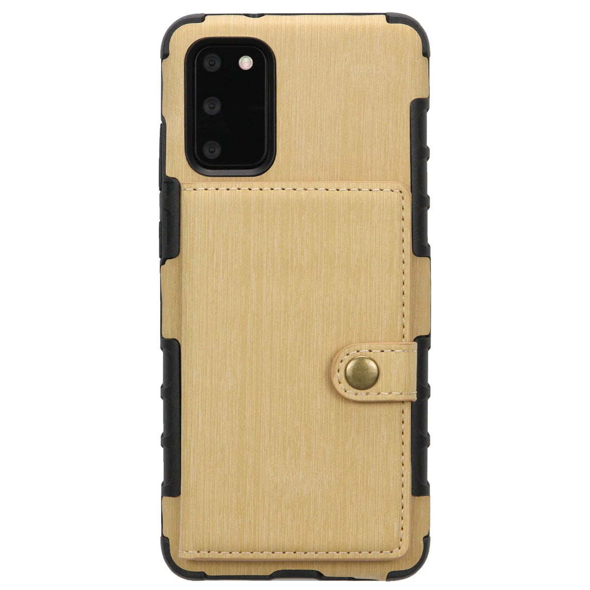 SHOUHUSHEN Brushed with Card Slots PU Leather Coated Hard PC Shell for Samsung Galaxy S20 4G/S20 5G - Gold