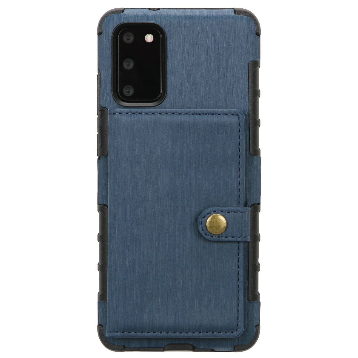 SHOUHUSHEN Brushed with Card Slots PU Leather Coated Hard PC Shell for Samsung Galaxy S20 4G/S20 5G - Blue