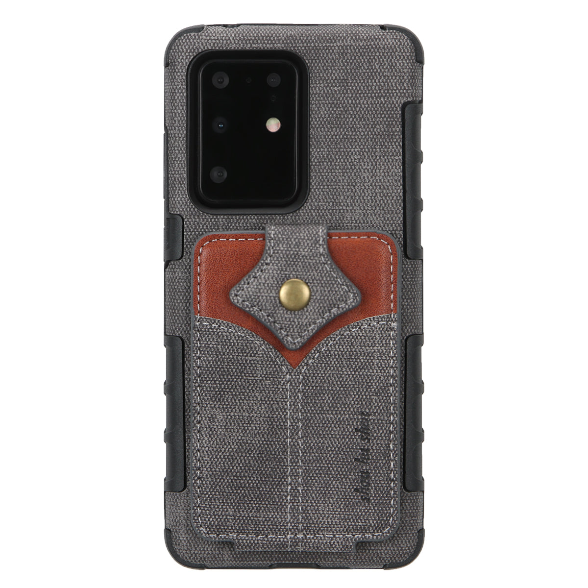 SHOUHUSHEN Maple Buckle Card Holder Leather Coated PC Case for Samsung Galaxy S20 Ultra - Dark Grey