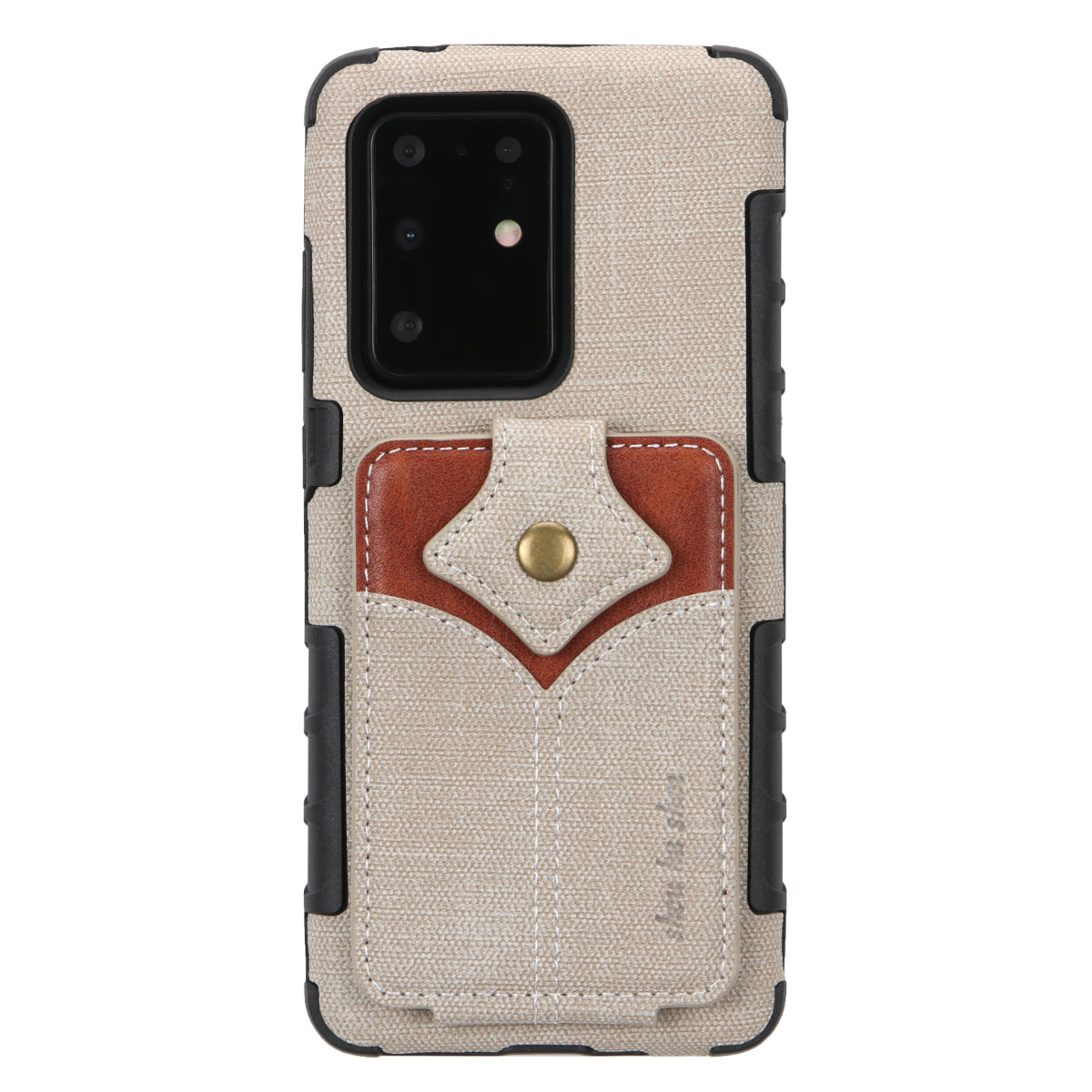 SHOUHUSHEN Maple Buckle Card Holder Leather Coated PC Case for Samsung Galaxy S20 Ultra - Light Grey