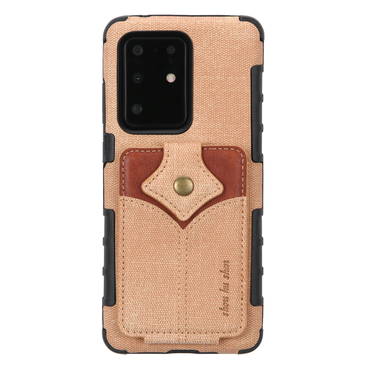 SHOUHUSHEN Maple Buckle Card Holder Leather Coated PC Case for Samsung Galaxy S20 Ultra - Gold