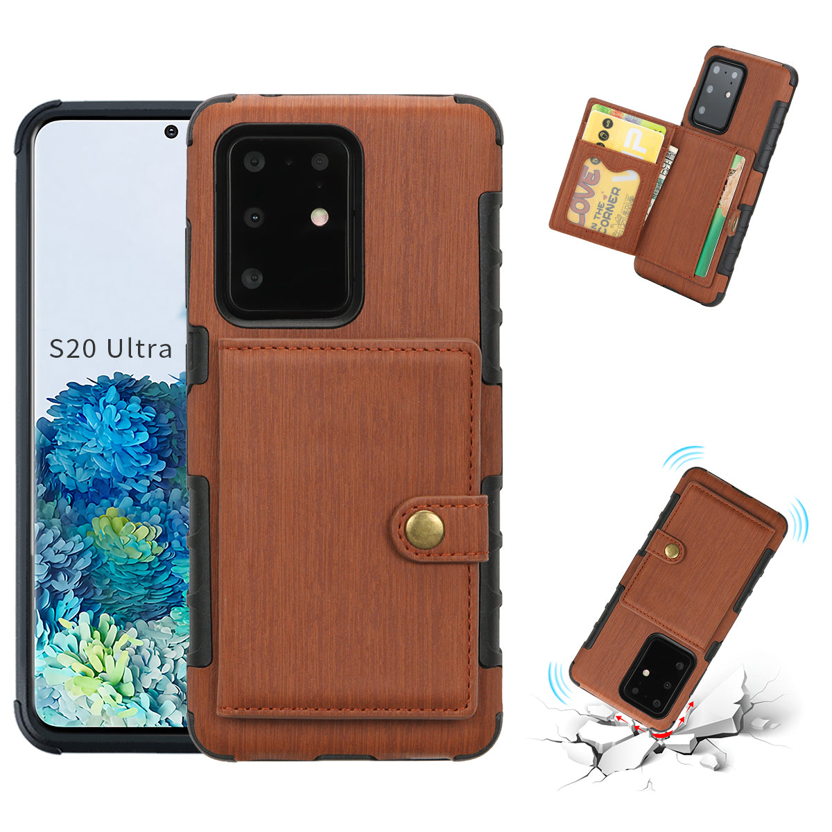 SHOUHUSHEN Cover PU Leather Coated Hard PC Case for Samsung Galaxy S20 Ultra - Brown