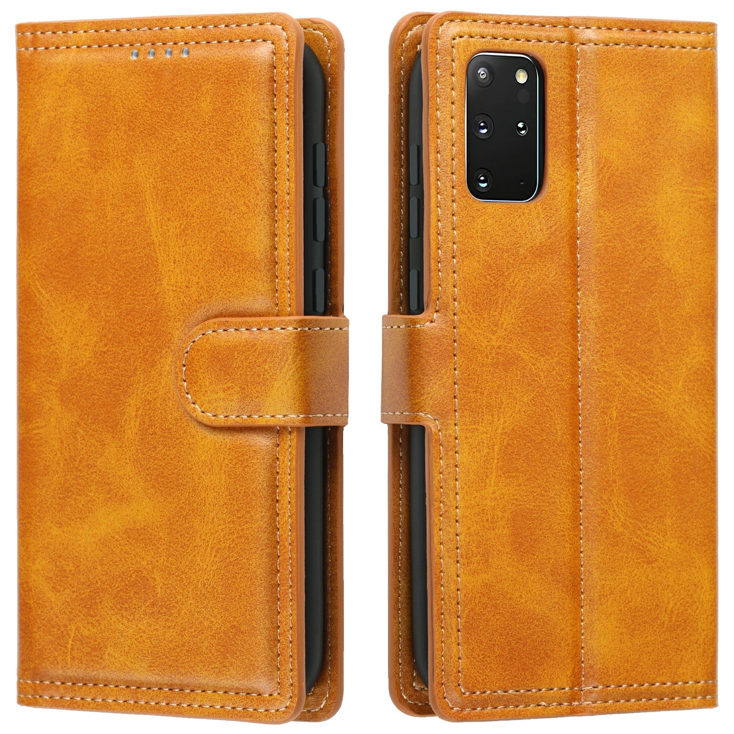 Auto-absorbed Wallet Leather Phone Cover Case [Support Wireless Charging] for Samsung Galaxy S20 Plus 4G/5G - Brown