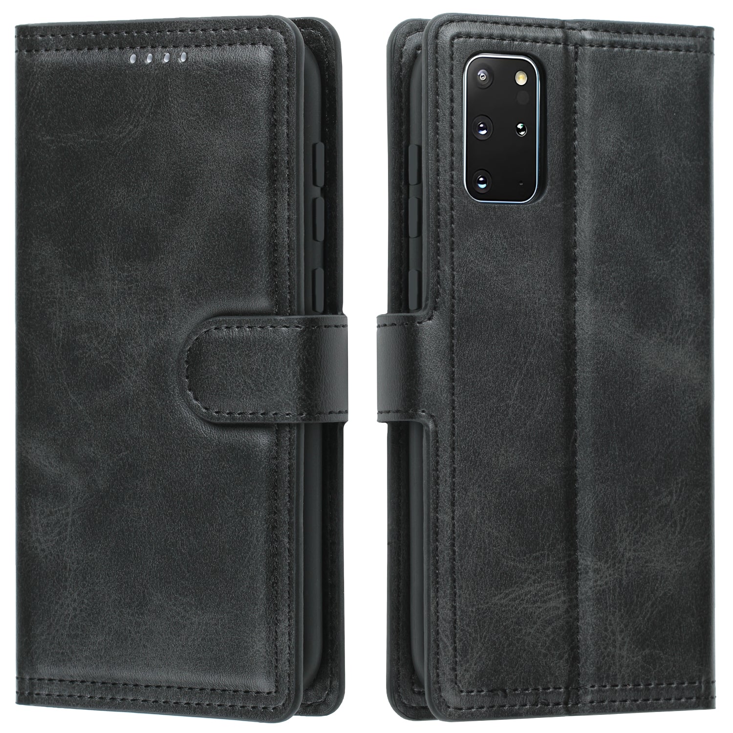 Auto-absorbed Wallet Leather Phone Cover Case [Support Wireless Charging] for Samsung Galaxy S20 Plus 4G/5G - Black