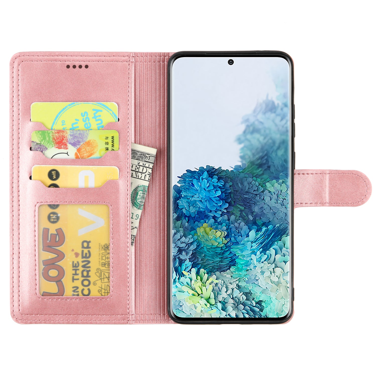 Auto-absorbed Wallet Leather Phone Cover Case [Support Wireless Charging] for Samsung Galaxy S20 Plus 4G/5G - Rose Gold