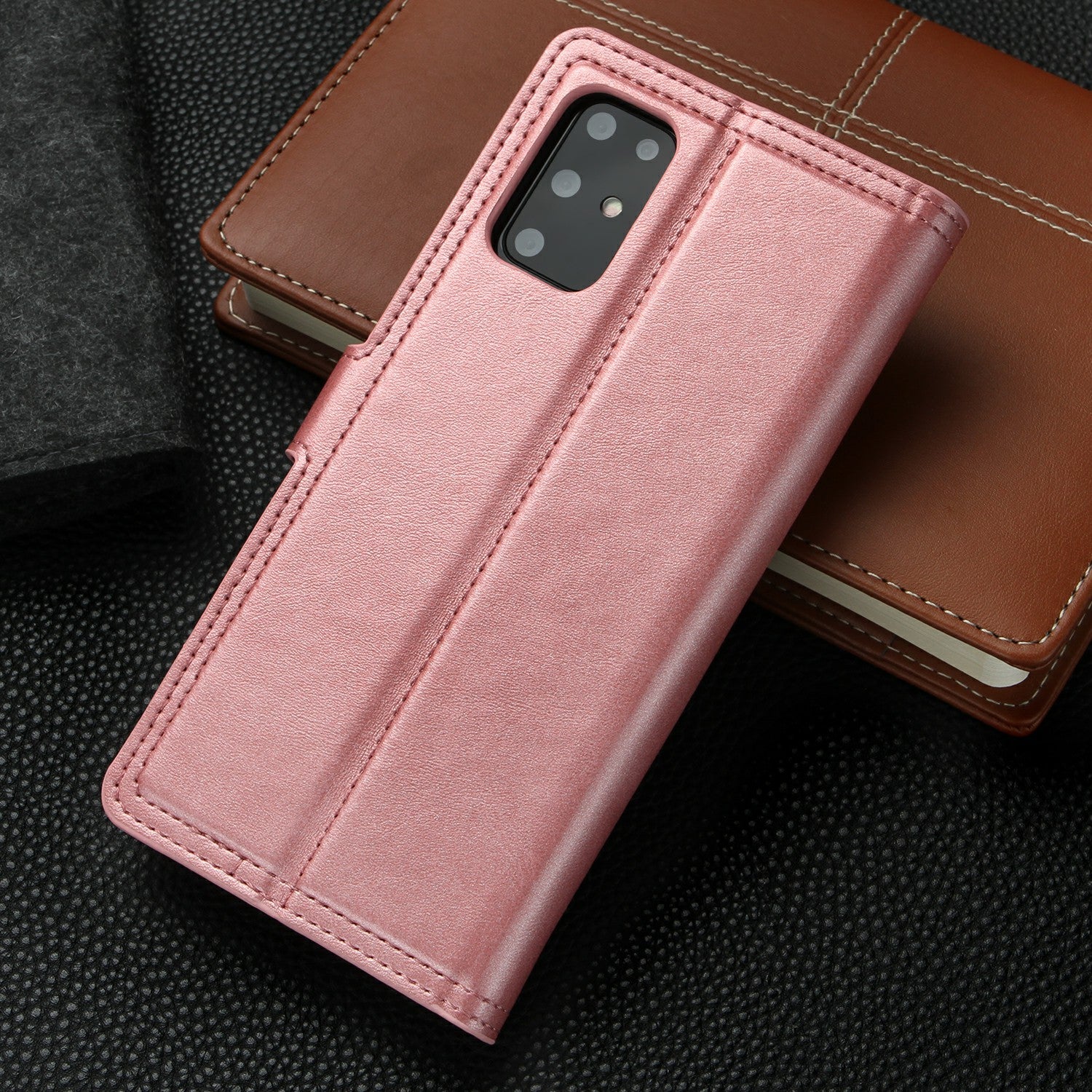 Auto-absorbed Wallet Leather Phone Cover Case [Support Wireless Charging] for Samsung Galaxy S20 Plus 4G/5G - Rose Gold