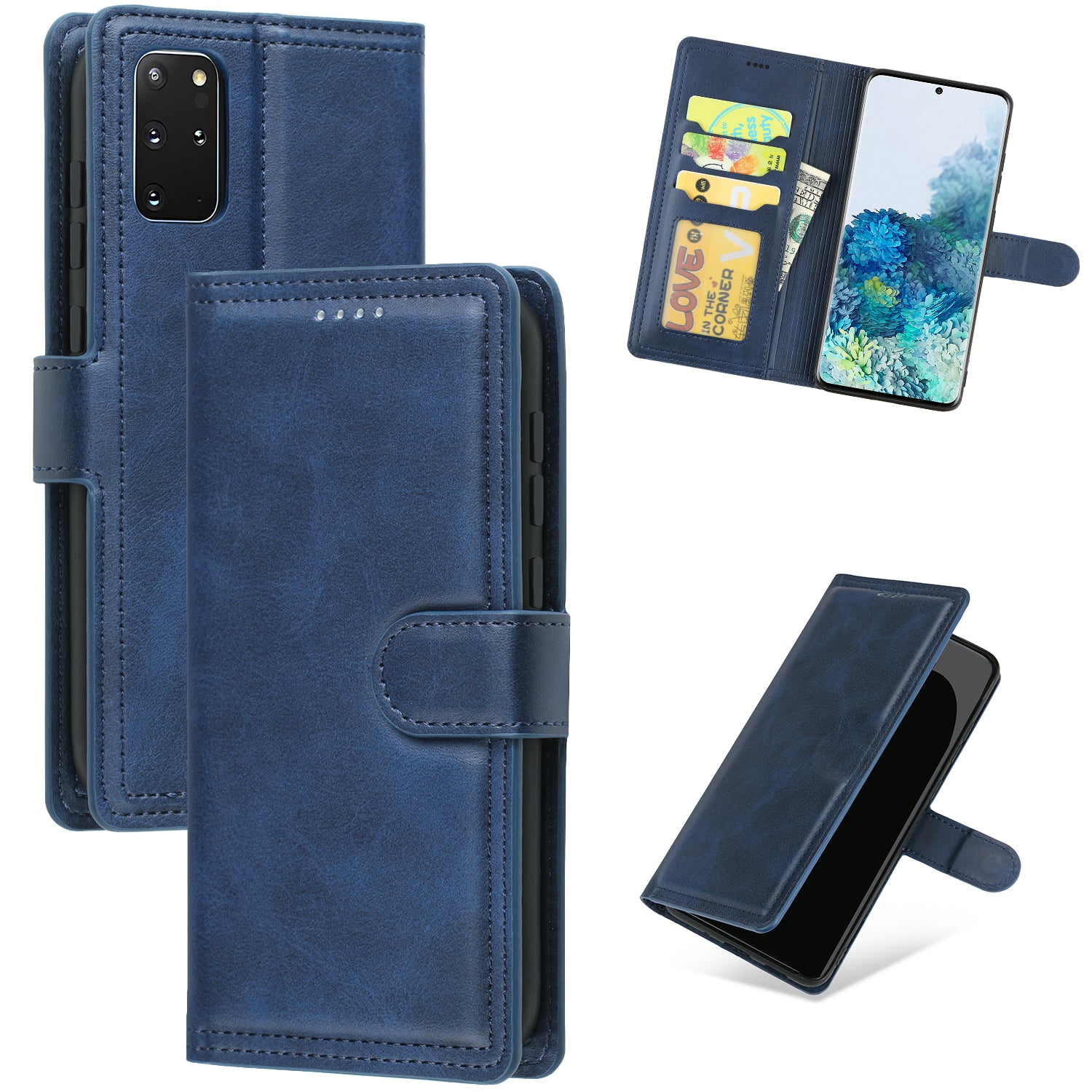 Auto-absorbed Wallet Leather Phone Cover Case [Support Wireless Charging] for Samsung Galaxy S20 Plus 4G/5G - Blue