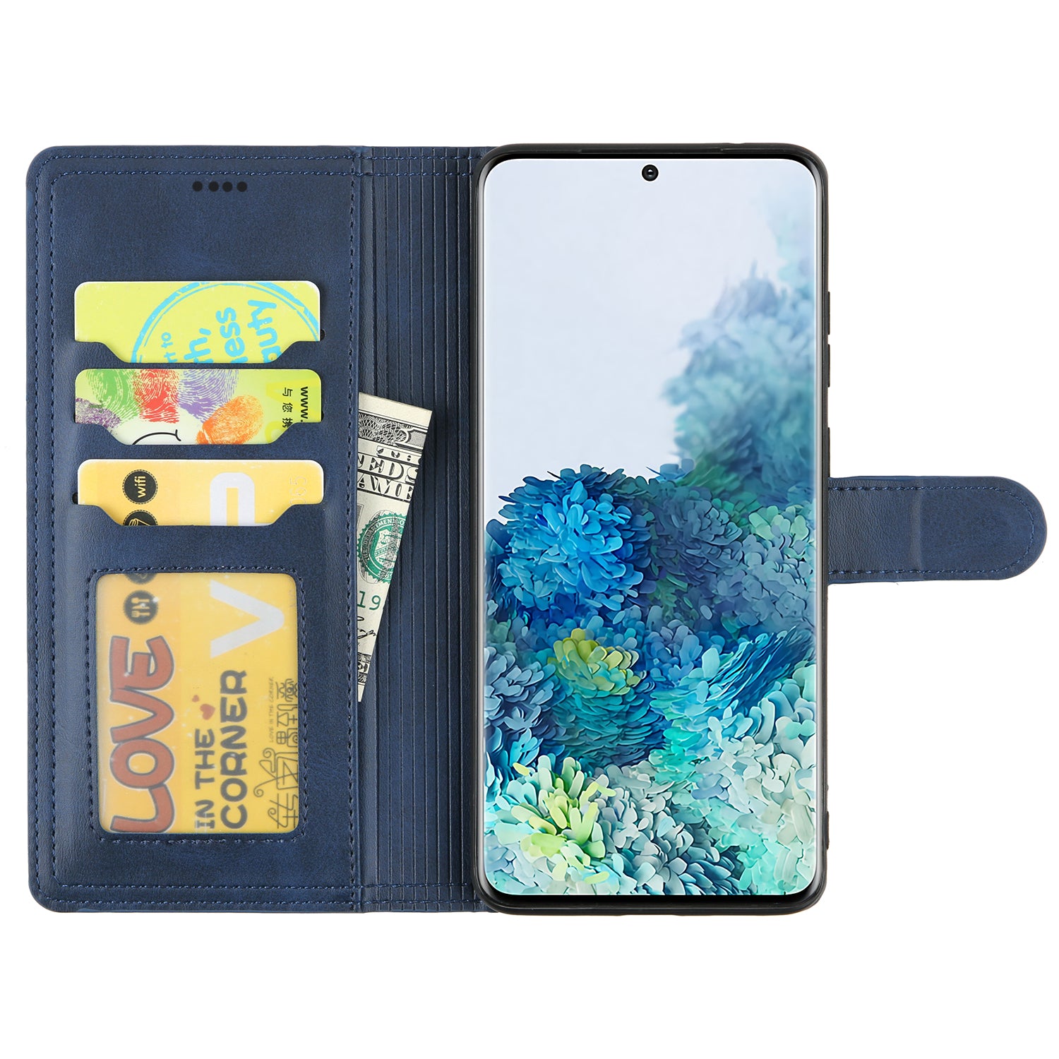 Auto-absorbed Wallet Leather Phone Cover Case [Support Wireless Charging] for Samsung Galaxy S20 Plus 4G/5G - Blue