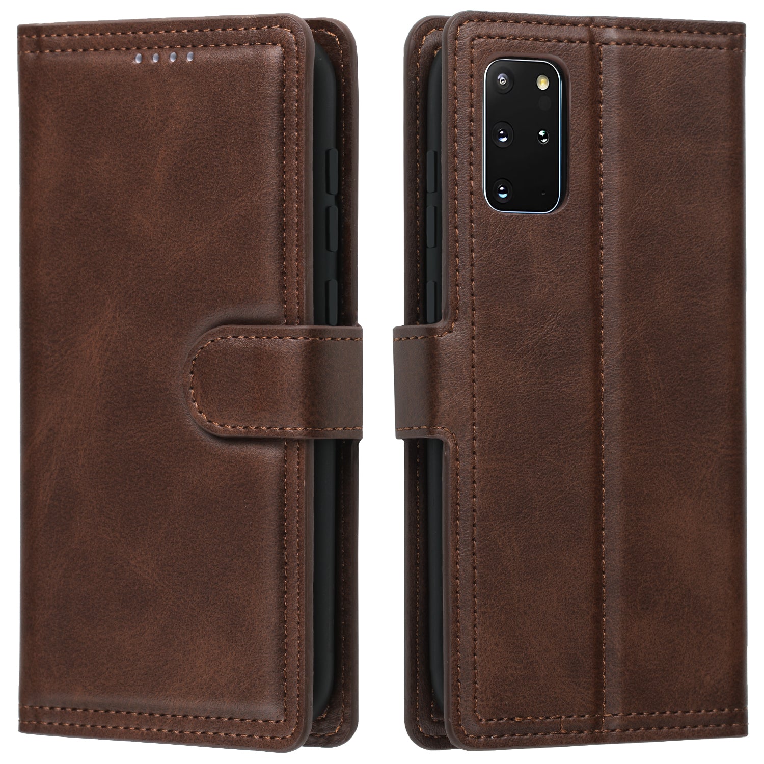 Auto-absorbed Wallet Leather Phone Cover Case [Support Wireless Charging] for Samsung Galaxy S20 Plus 4G/5G - Coffee