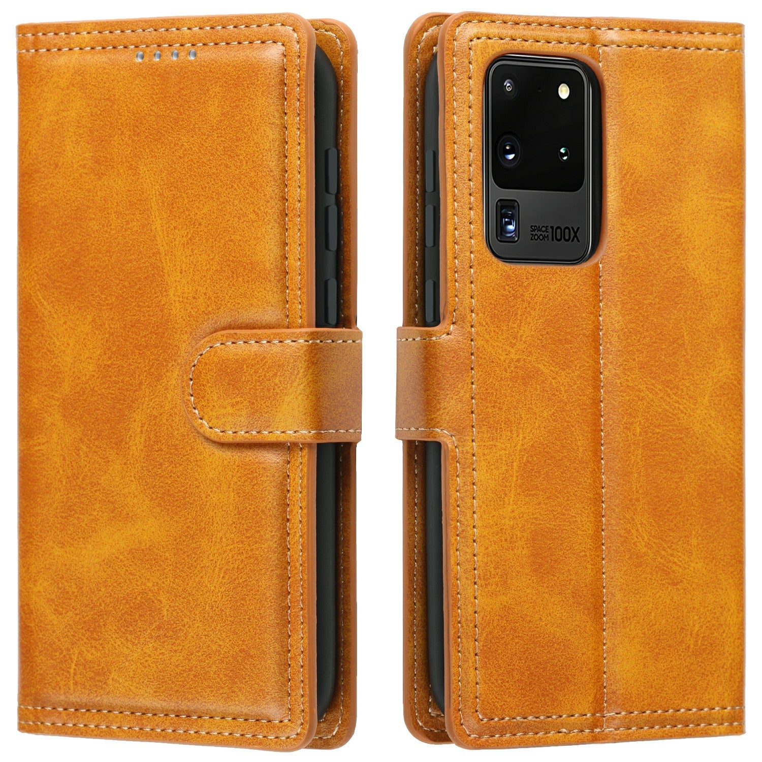 Auto-absorbed Wallet Leather Phone Cover Case [Support Wireless Charging] for Samsung Galaxy S20 Ultra - Brown