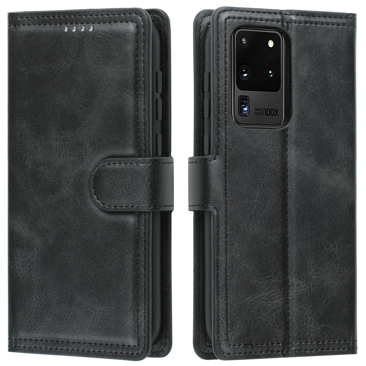 Auto-absorbed Wallet Leather Phone Cover Case [Support Wireless Charging] for Samsung Galaxy S20 Ultra - Black