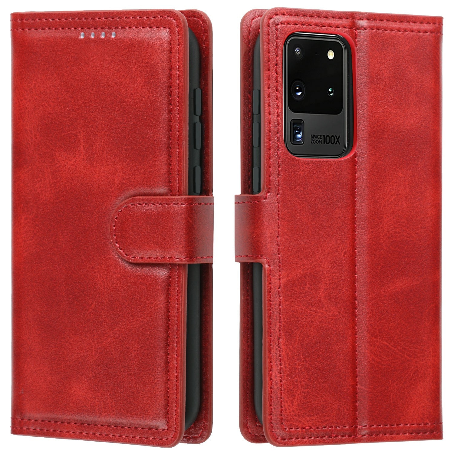 Auto-absorbed Wallet Leather Phone Cover Case [Support Wireless Charging] for Samsung Galaxy S20 Ultra - Red