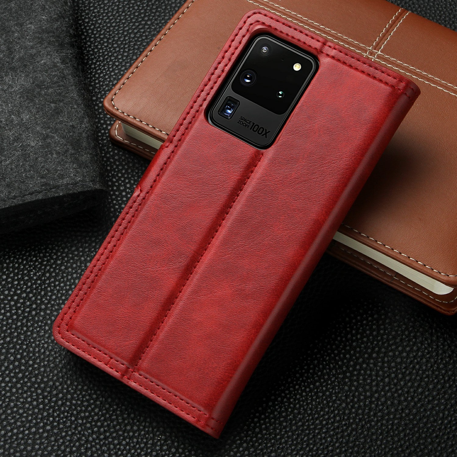 Auto-absorbed Wallet Leather Phone Cover Case [Support Wireless Charging] for Samsung Galaxy S20 Ultra - Red