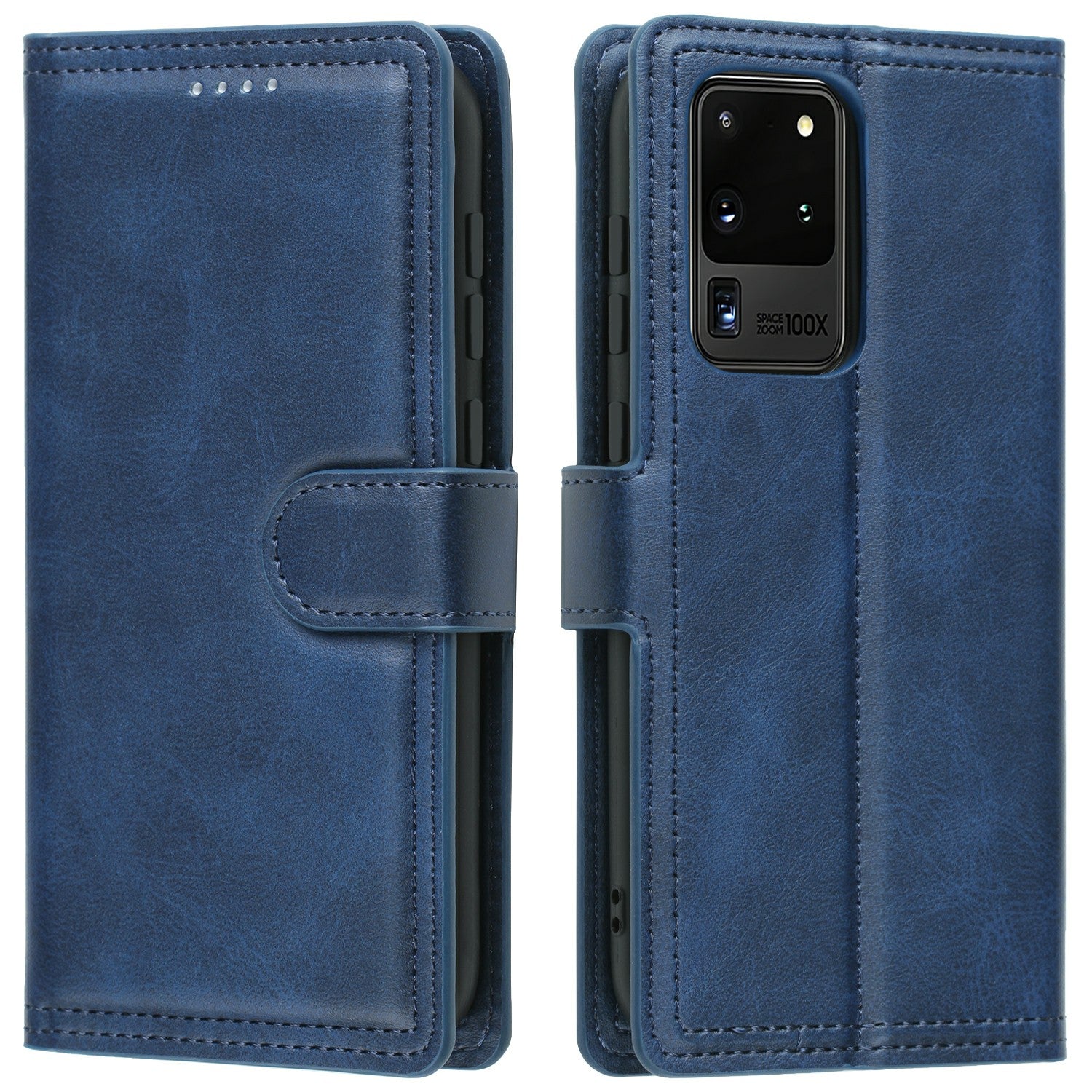 Auto-absorbed Wallet Leather Phone Cover Case [Support Wireless Charging] for Samsung Galaxy S20 Ultra - Blue