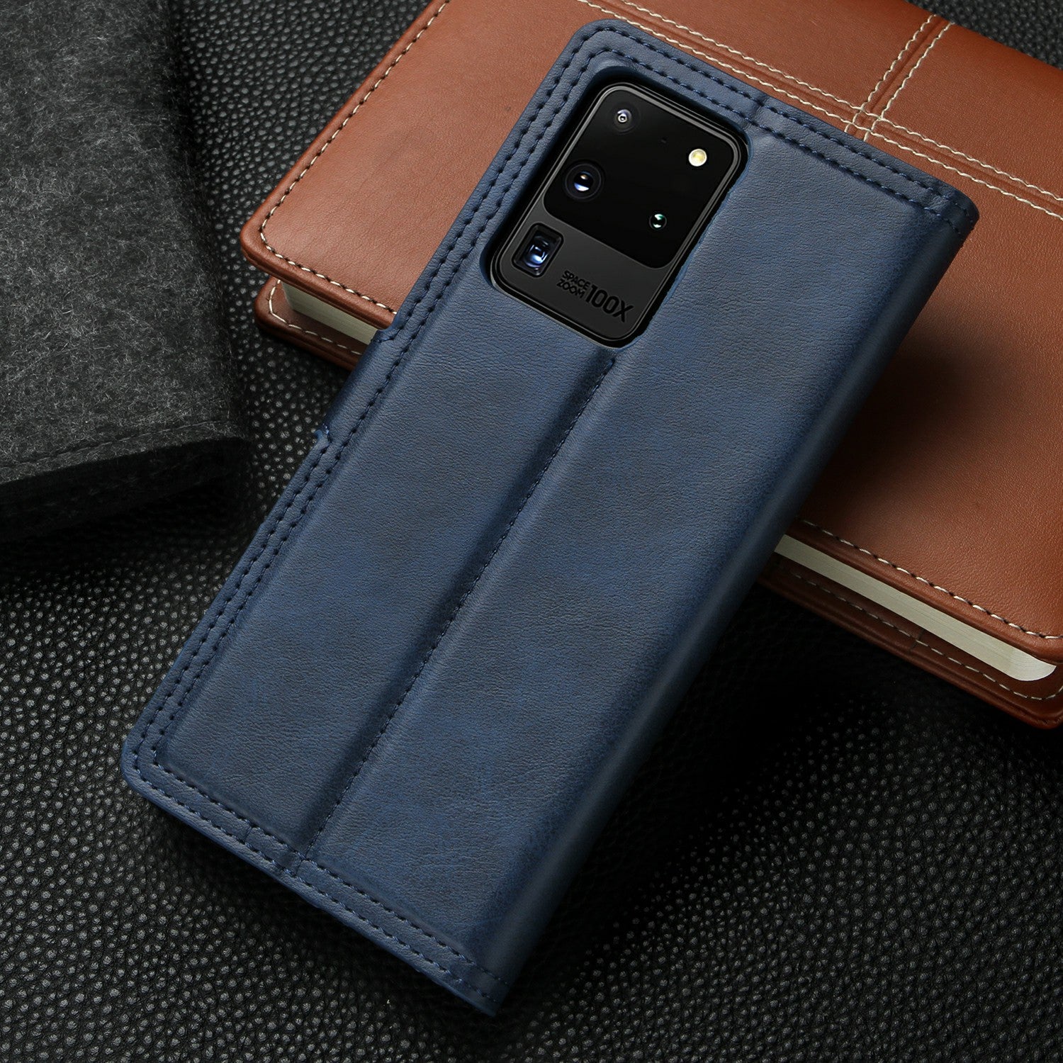 Auto-absorbed Wallet Leather Phone Cover Case [Support Wireless Charging] for Samsung Galaxy S20 Ultra - Blue