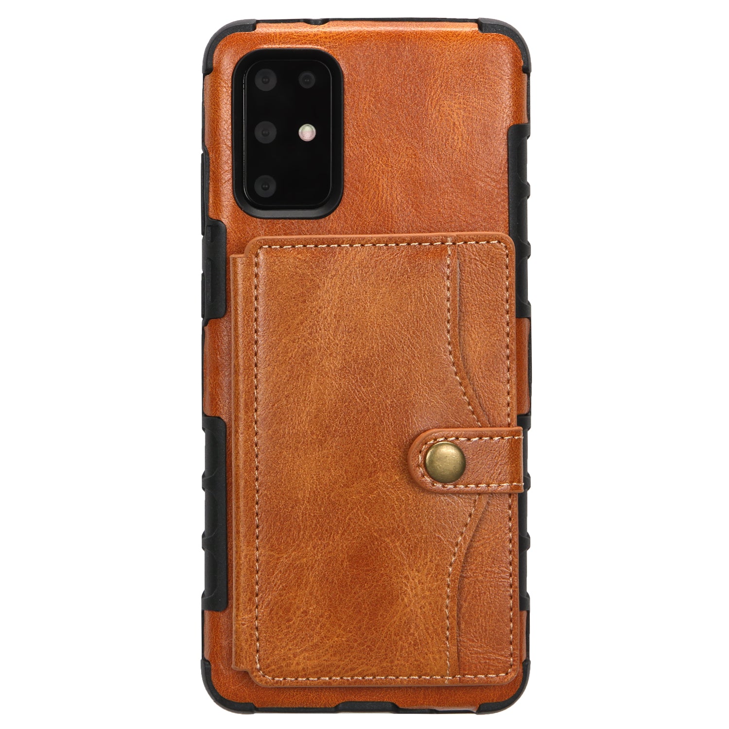 SHOUHUSHEN Retro Style Card Slots PU Leather Coated Hard PC Case for Samsung Galaxy S20 Plus - Brown