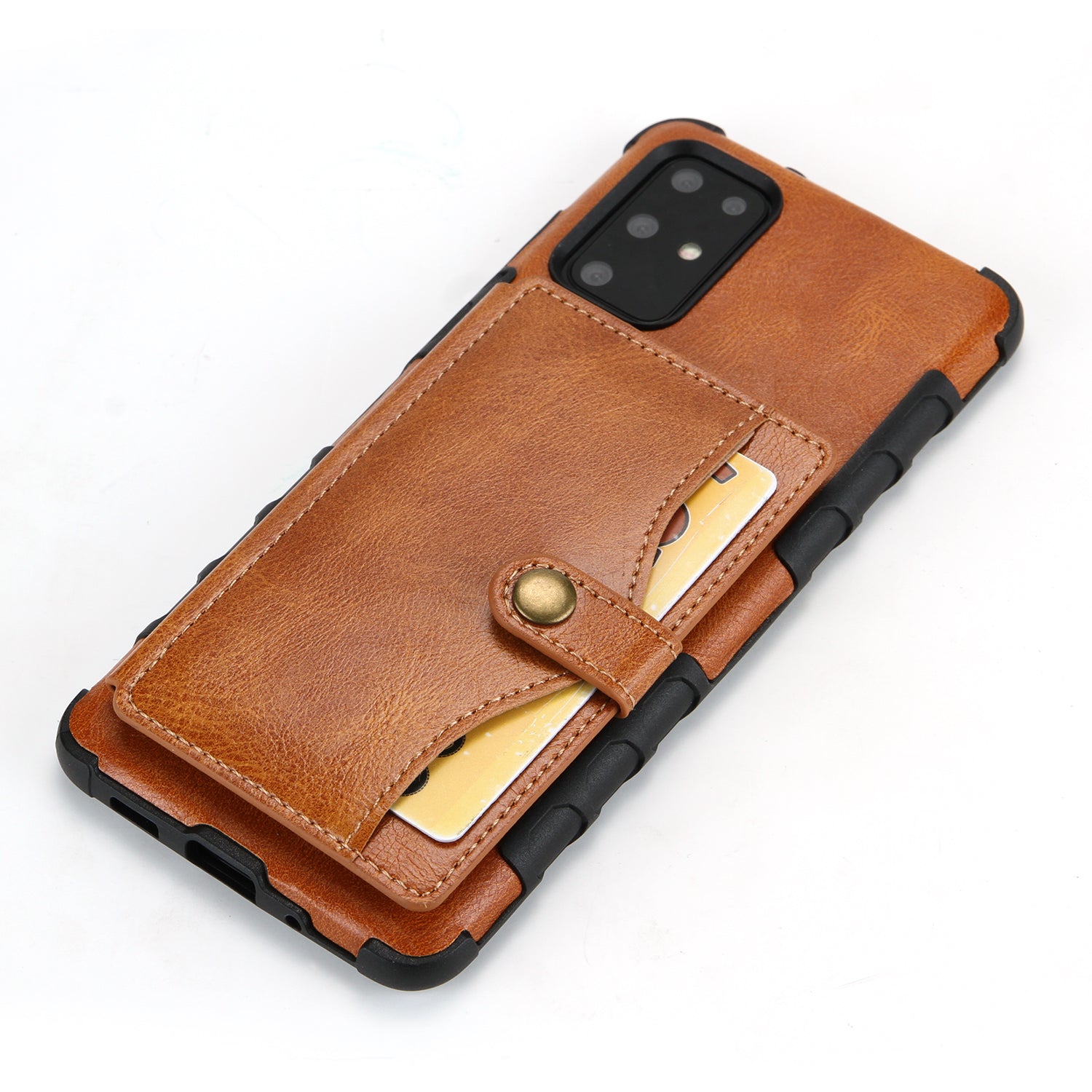 SHOUHUSHEN Retro Style Card Slots PU Leather Coated Hard PC Case for Samsung Galaxy S20 Plus - Brown