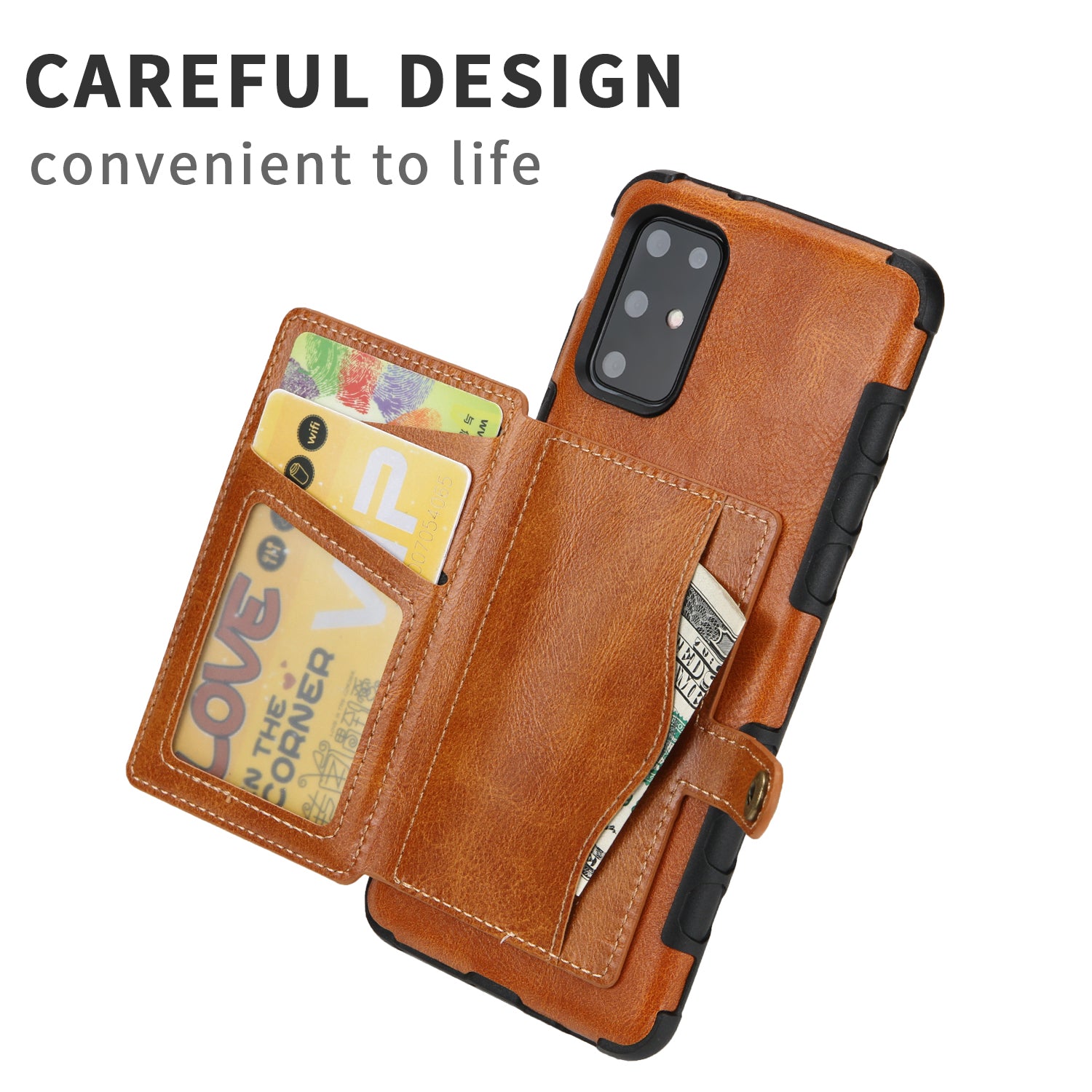 SHOUHUSHEN Retro Style Card Slots PU Leather Coated Hard PC Case for Samsung Galaxy S20 Plus - Brown