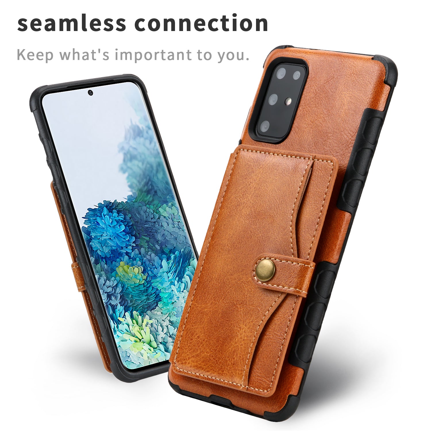 SHOUHUSHEN Retro Style Card Slots PU Leather Coated Hard PC Case for Samsung Galaxy S20 Plus - Brown