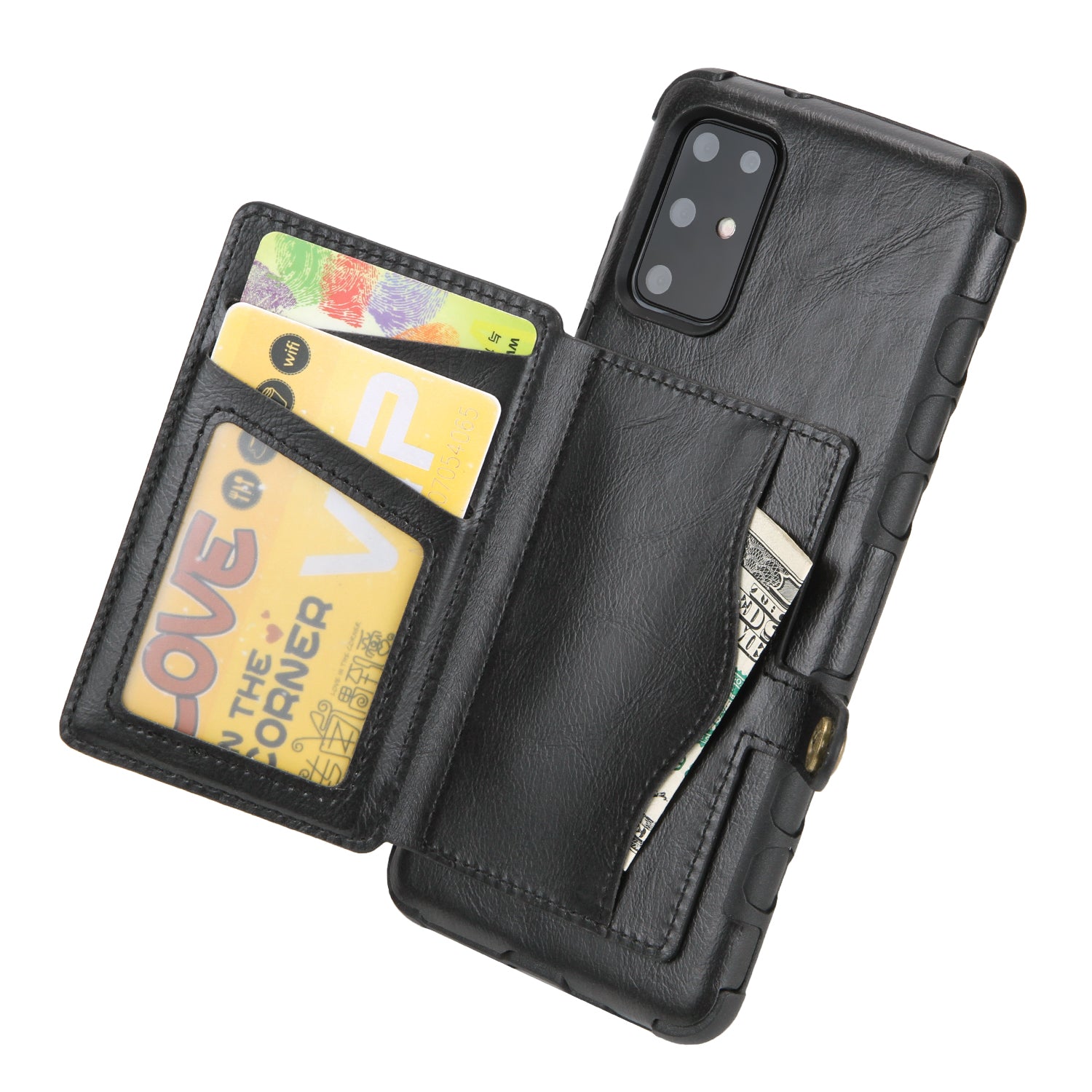 SHOUHUSHEN Retro Style Card Slots PU Leather Coated Hard PC Case for Samsung Galaxy S20 Plus - Black