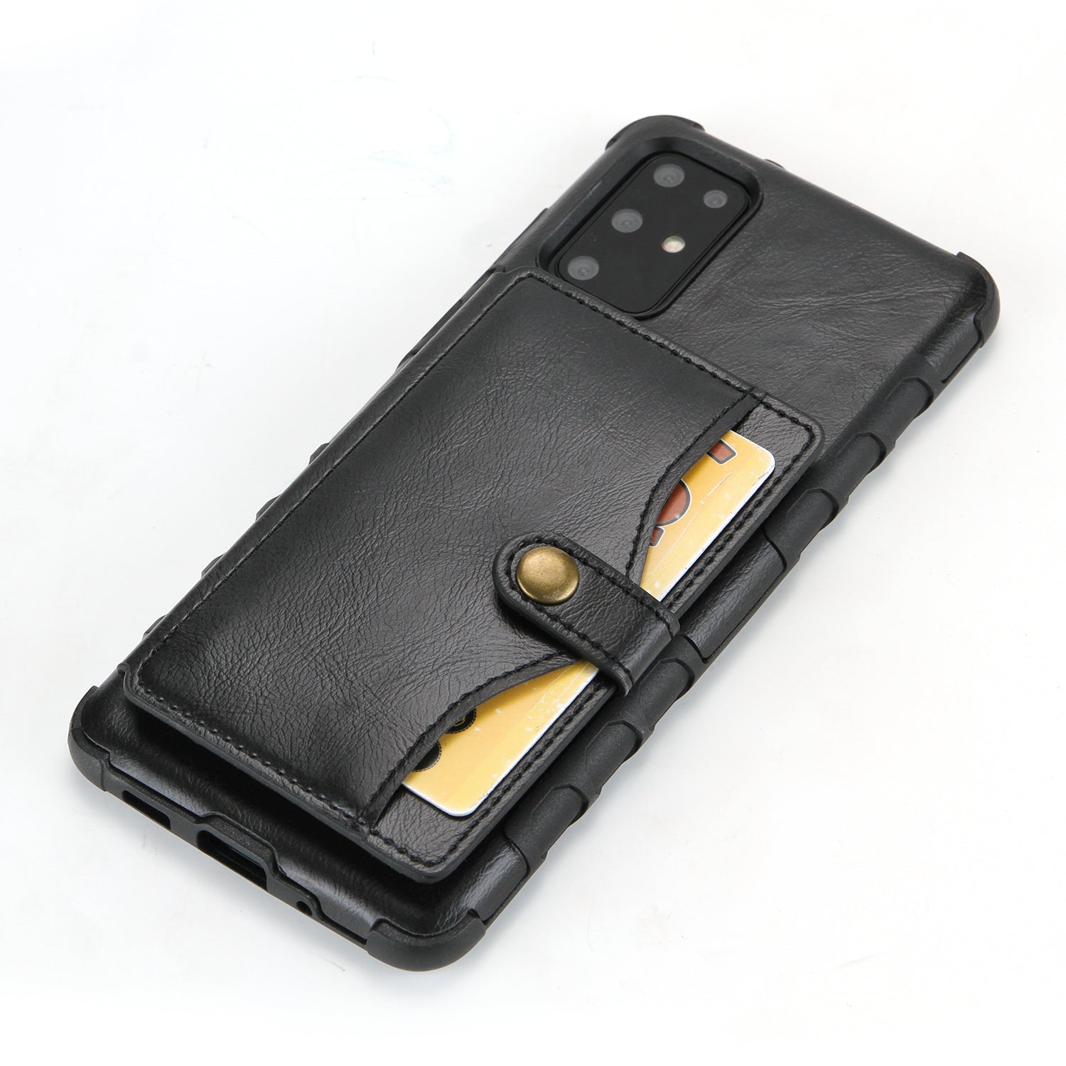 SHOUHUSHEN Retro Style Card Slots PU Leather Coated Hard PC Case for Samsung Galaxy S20 Plus - Black