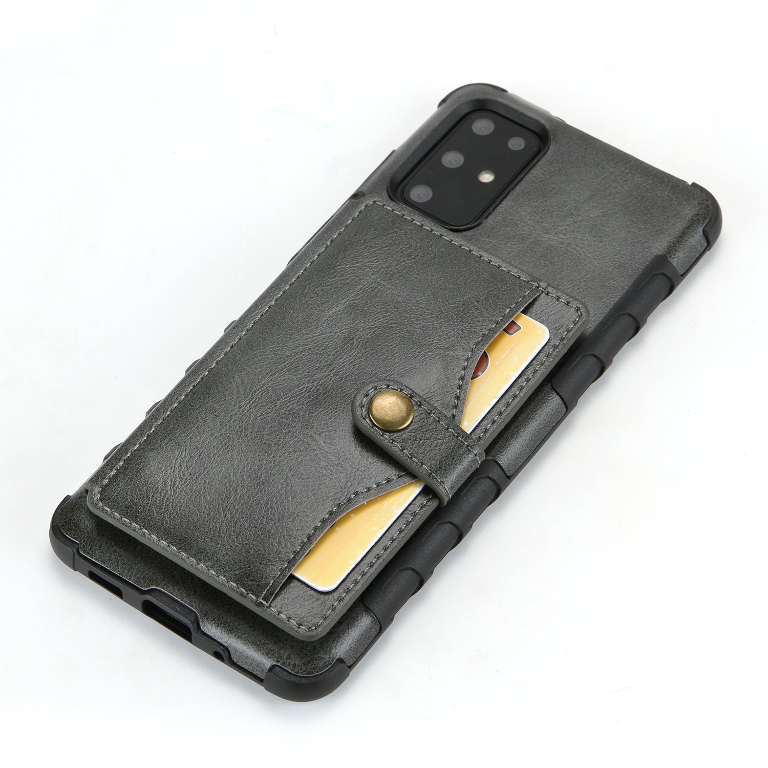 SHOUHUSHEN Retro Style Card Slots PU Leather Coated Hard PC Case for Samsung Galaxy S20 Plus - Grey