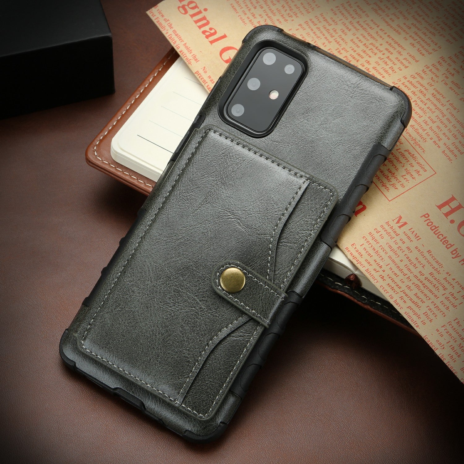 SHOUHUSHEN Retro Style Card Slots PU Leather Coated Hard PC Case for Samsung Galaxy S20 Plus - Grey