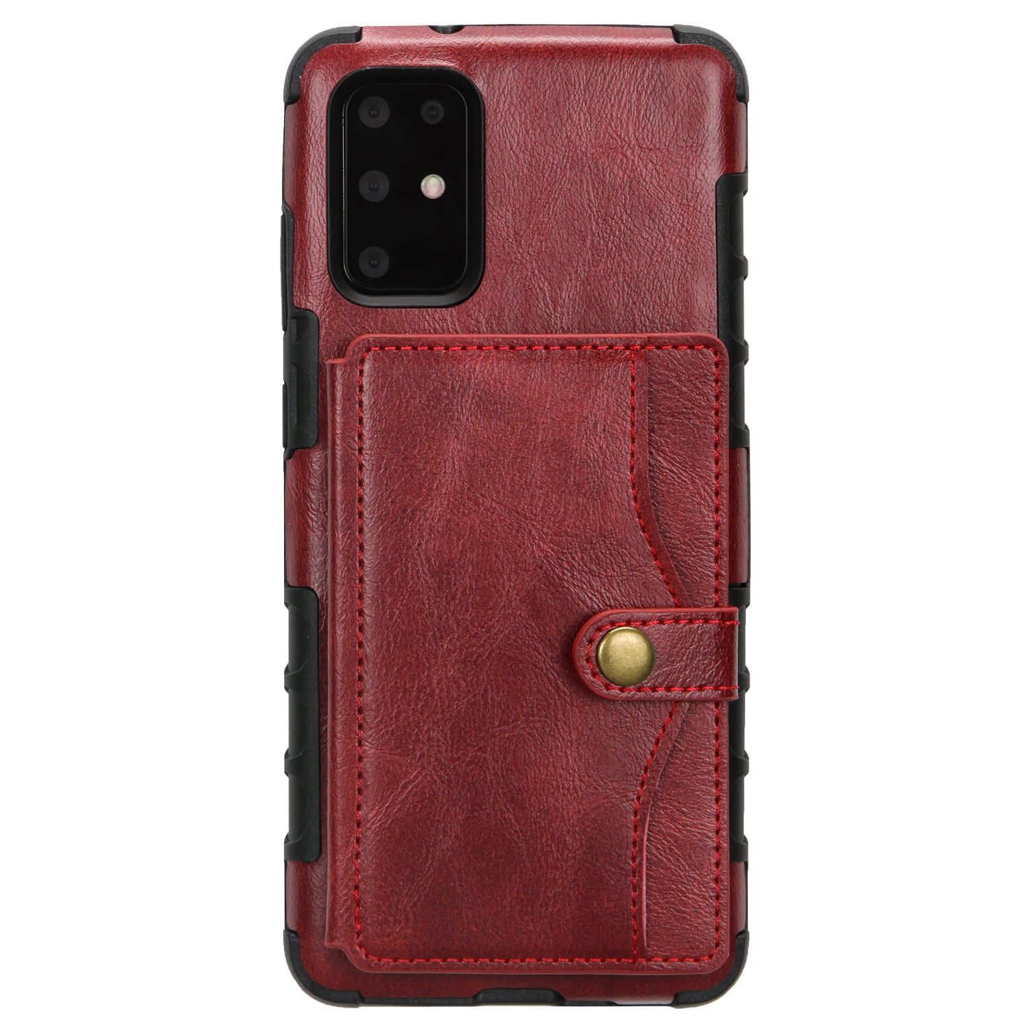 SHOUHUSHEN Retro Style Card Slots PU Leather Coated Hard PC Case for Samsung Galaxy S20 Plus - Wine Red