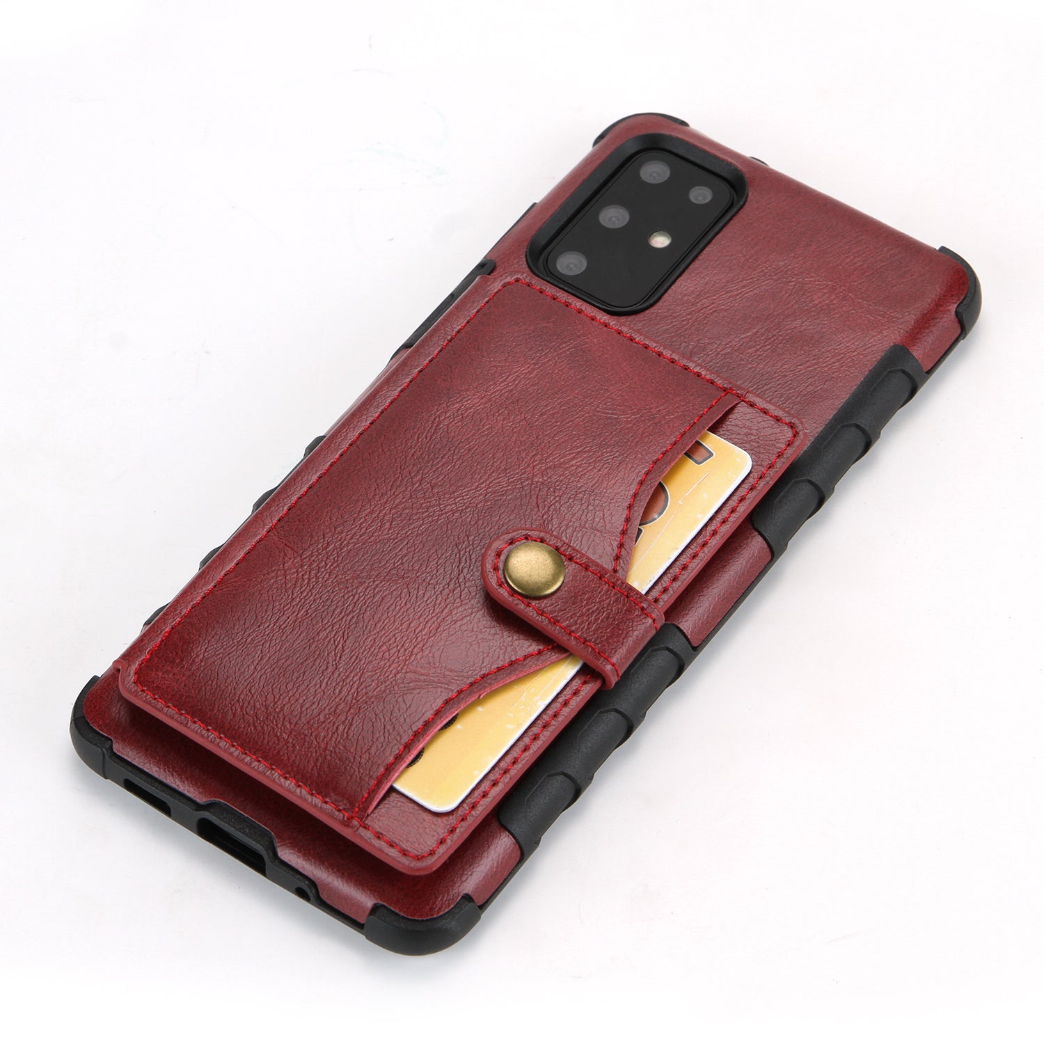 SHOUHUSHEN Retro Style Card Slots PU Leather Coated Hard PC Case for Samsung Galaxy S20 Plus - Wine Red