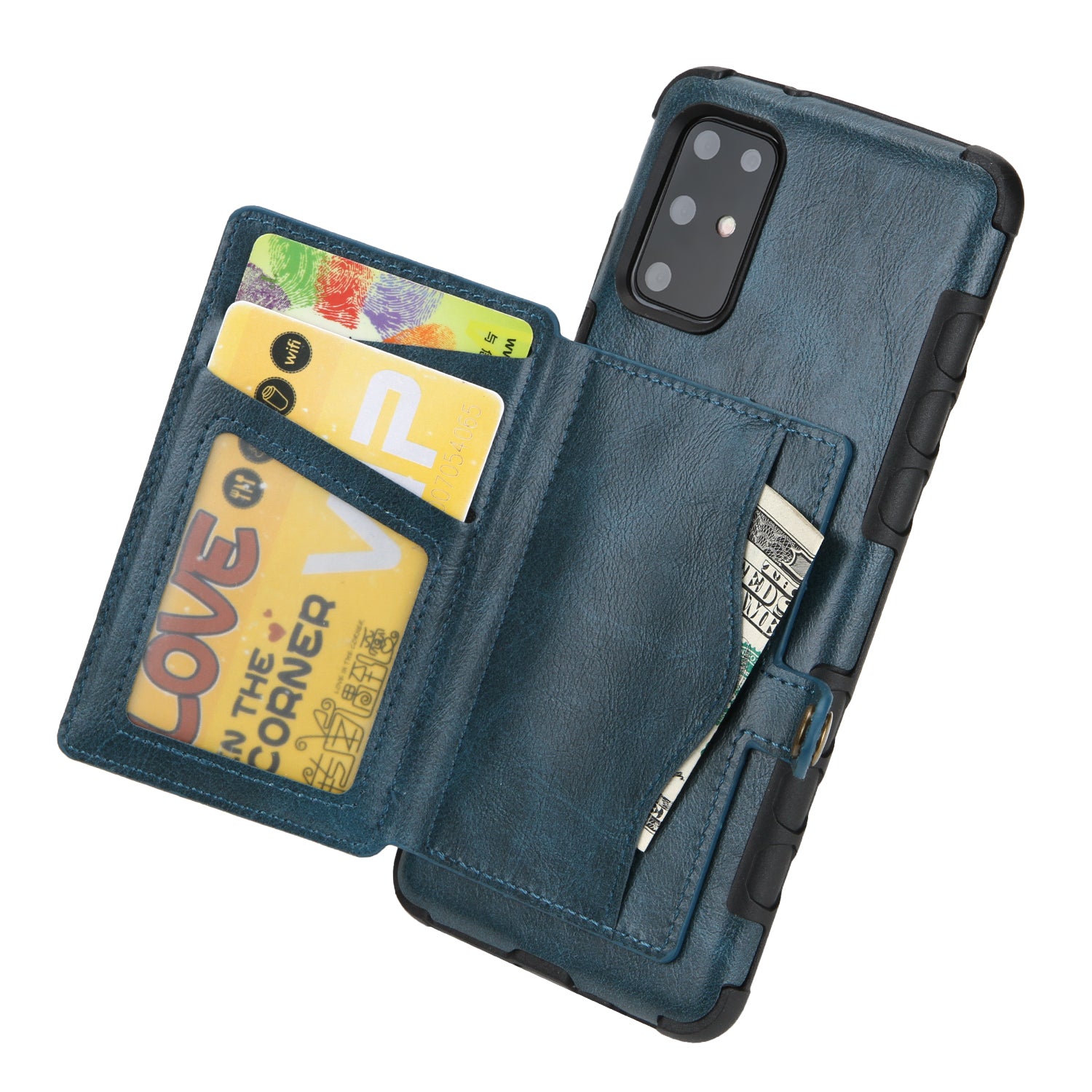 SHOUHUSHEN Retro Style Card Slots PU Leather Coated Hard PC Case for Samsung Galaxy S20 Plus - Blue