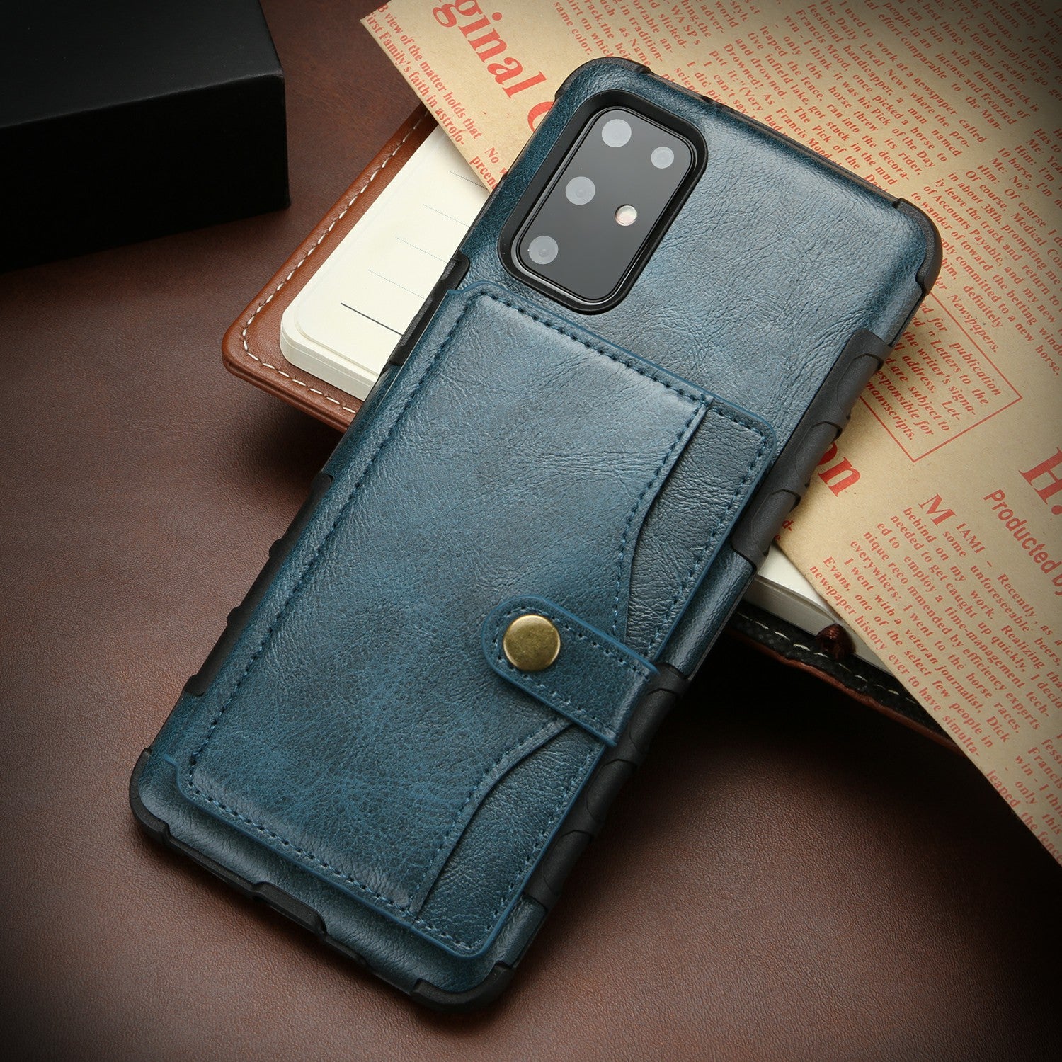 SHOUHUSHEN Retro Style Card Slots PU Leather Coated Hard PC Case for Samsung Galaxy S20 Plus - Blue