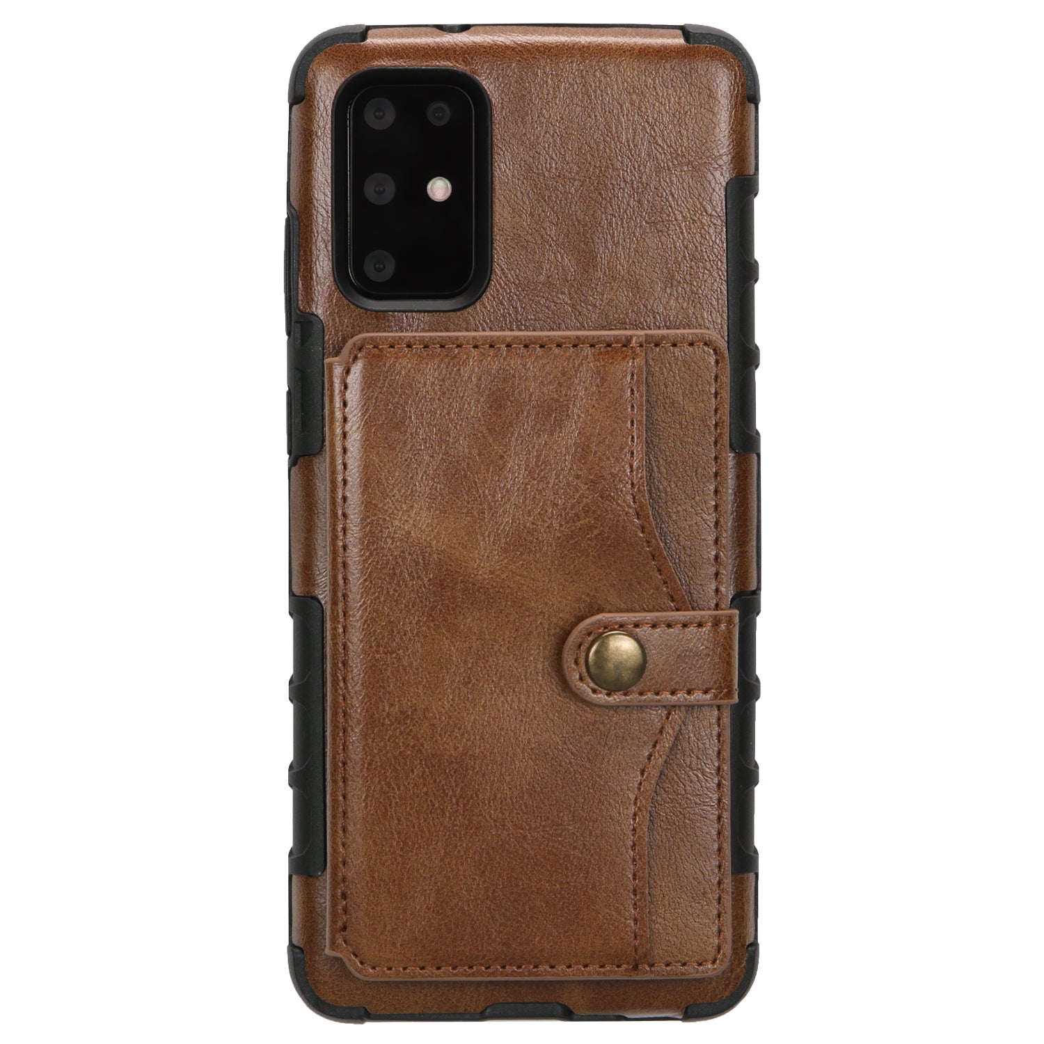 SHOUHUSHEN Retro Style Card Slots PU Leather Coated Hard PC Case for Samsung Galaxy S20 Plus - Coffee