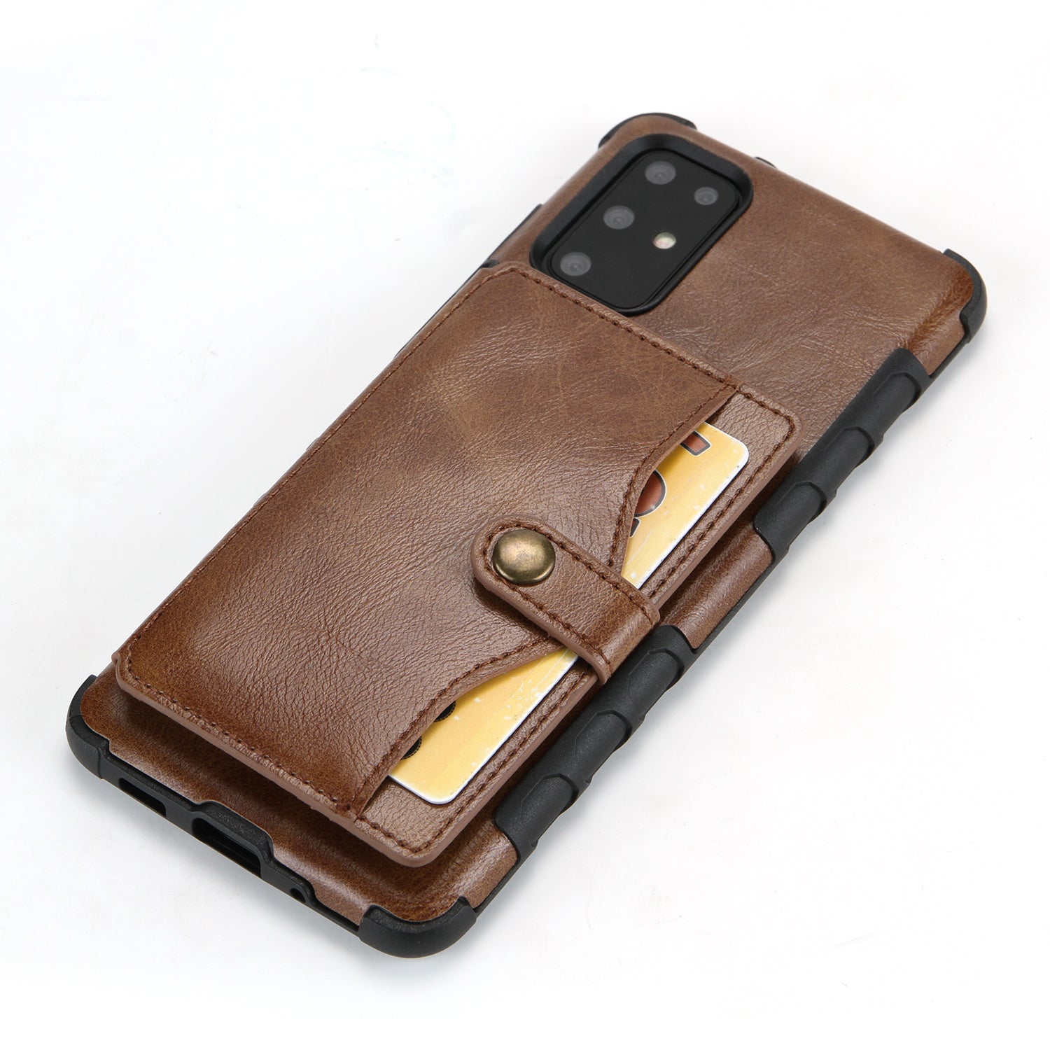 SHOUHUSHEN Retro Style Card Slots PU Leather Coated Hard PC Case for Samsung Galaxy S20 Plus - Coffee