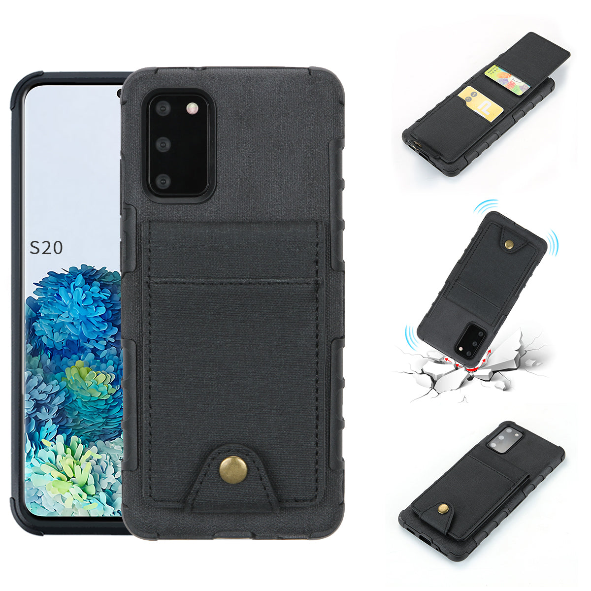 SHOUHUSHEN Leather Coated TPU Card Holder Case for Samsung Galaxy S20 4G/S20 5G - Black