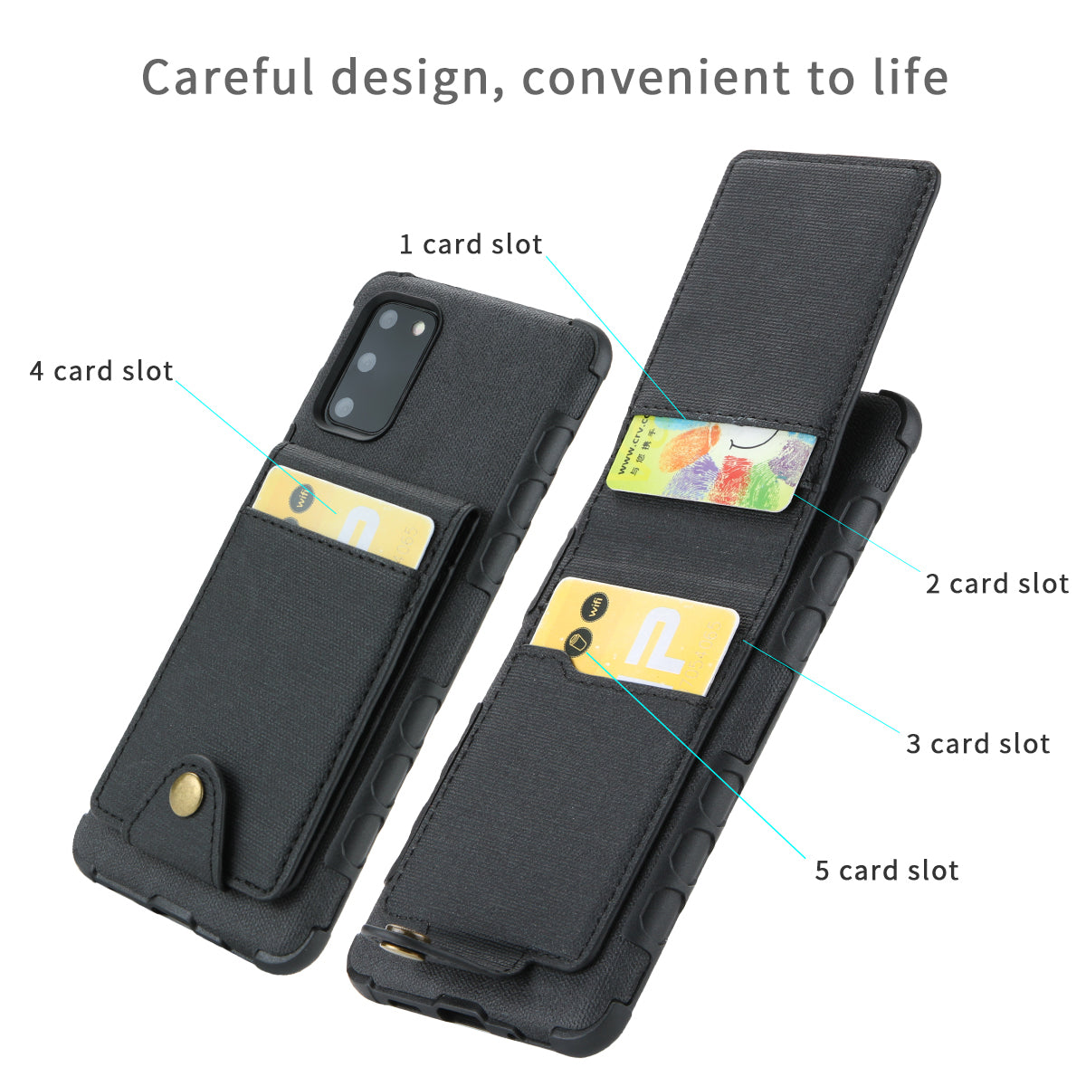 SHOUHUSHEN Leather Coated TPU Card Holder Case for Samsung Galaxy S20 4G/S20 5G - Black