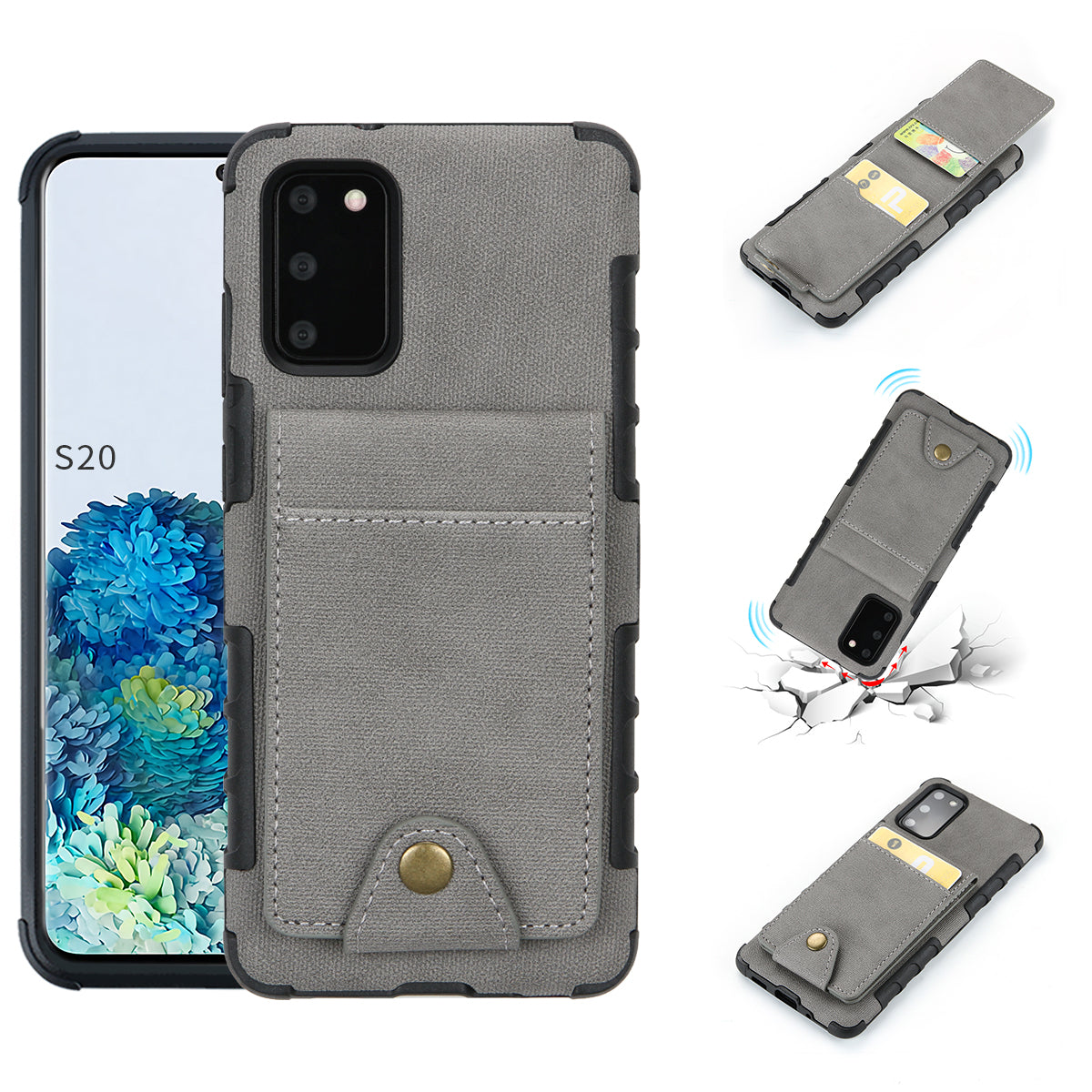 SHOUHUSHEN Leather Coated TPU Card Holder Case for Samsung Galaxy S20 4G/S20 5G - Grey