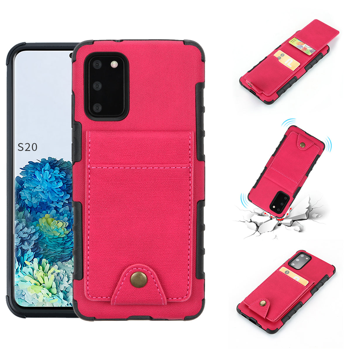 SHOUHUSHEN Leather Coated TPU Card Holder Case for Samsung Galaxy S20 4G/S20 5G - Rose