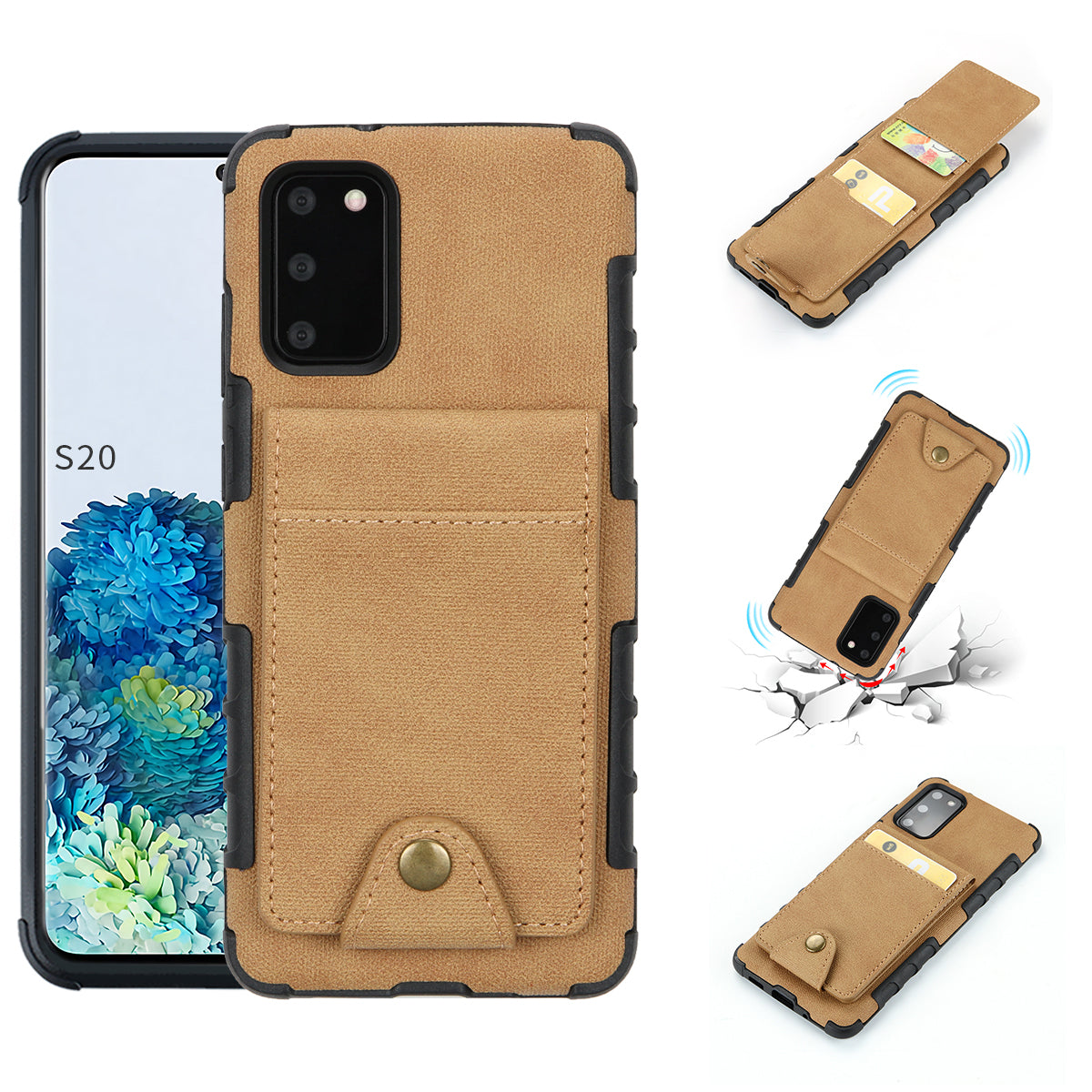 SHOUHUSHEN Leather Coated TPU Card Holder Case for Samsung Galaxy S20 4G/S20 5G - Khaki