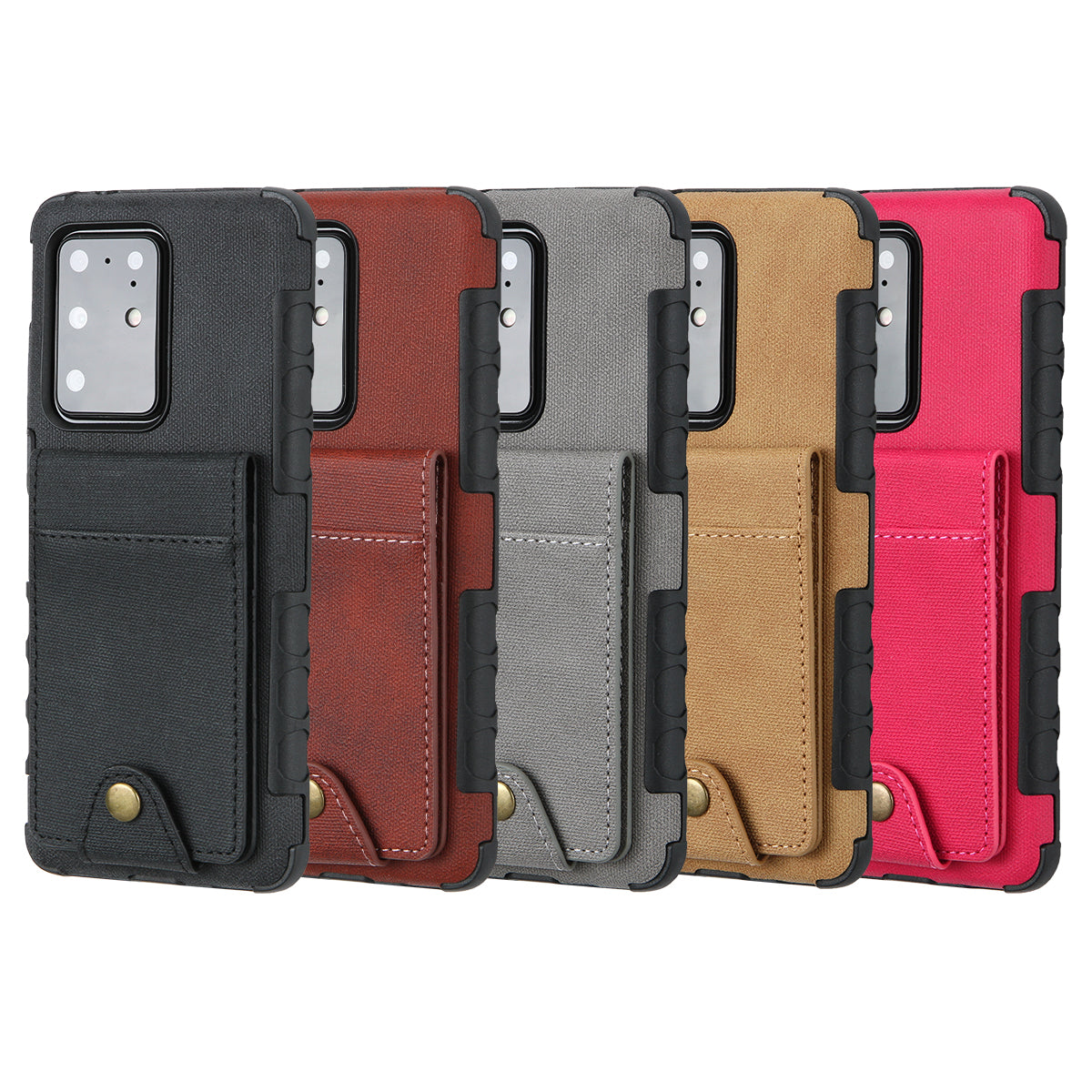 SHOUHUSHEN Leather Coated TPU Shell Case with Card Slots for Samsung Galaxy S20 Ultra - Black