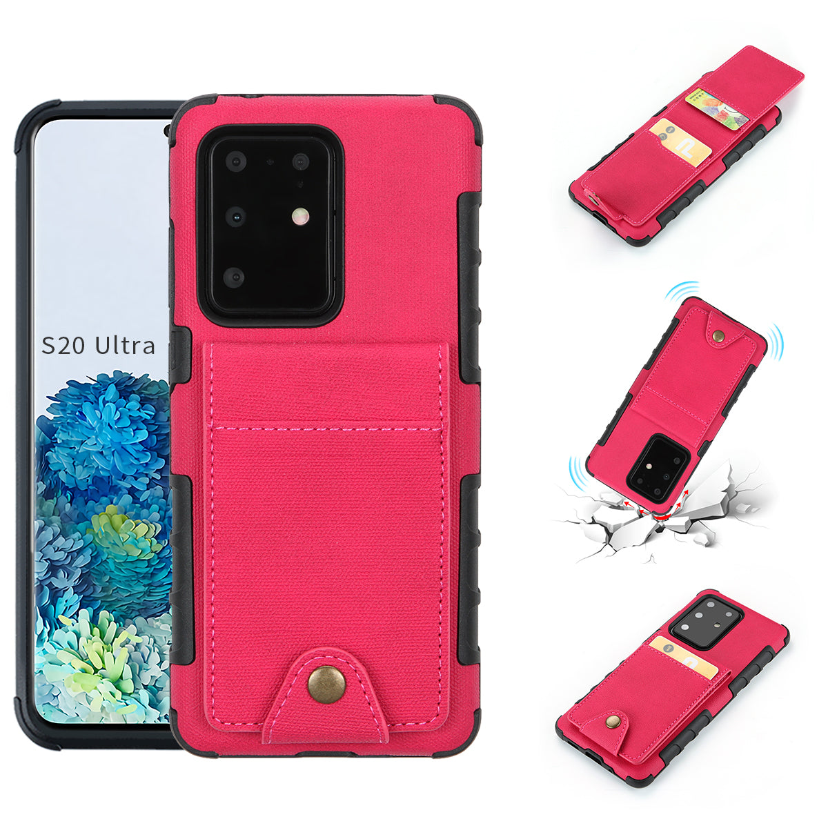 SHOUHUSHEN Leather Coated TPU Shell Case with Card Slots for Samsung Galaxy S20 Ultra - Rose