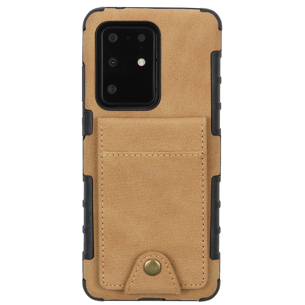 SHOUHUSHEN Leather Coated TPU Shell Case with Card Slots for Samsung Galaxy S20 Ultra - Khaki