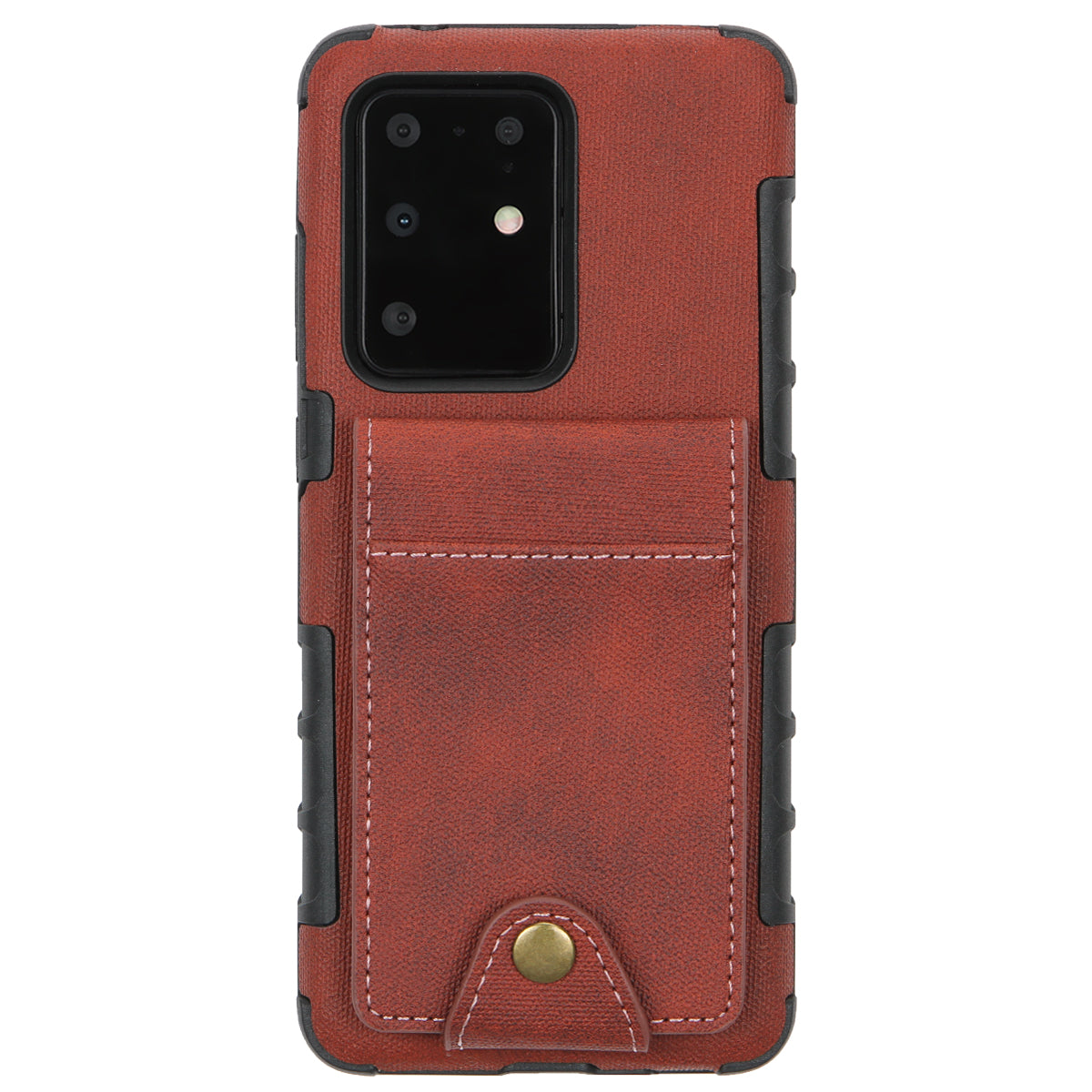 SHOUHUSHEN Leather Coated TPU Shell Case with Card Slots for Samsung Galaxy S20 Ultra - Brown