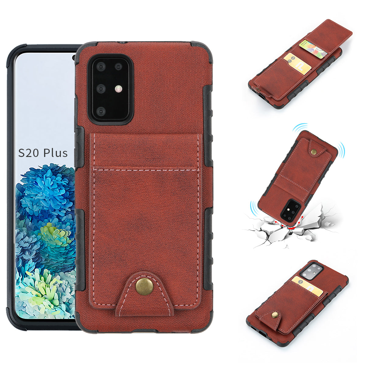 SHOUHUSHEN Leather Coated TPU Case with Card Slots for Samsung Galaxy S20 Plus - Brown