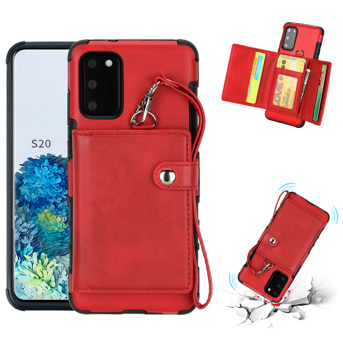 SHOUHUSHEN PU Leather Coated PC TPU Combo Shell for Samsung Galaxy S20 4G/S20 5G - Red