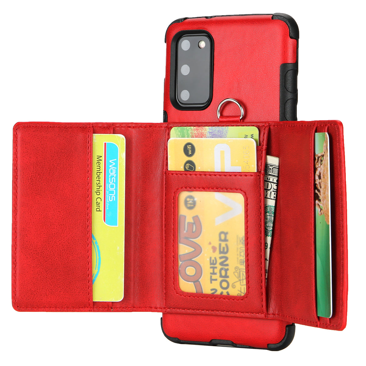 SHOUHUSHEN PU Leather Coated PC TPU Combo Shell for Samsung Galaxy S20 4G/S20 5G - Red